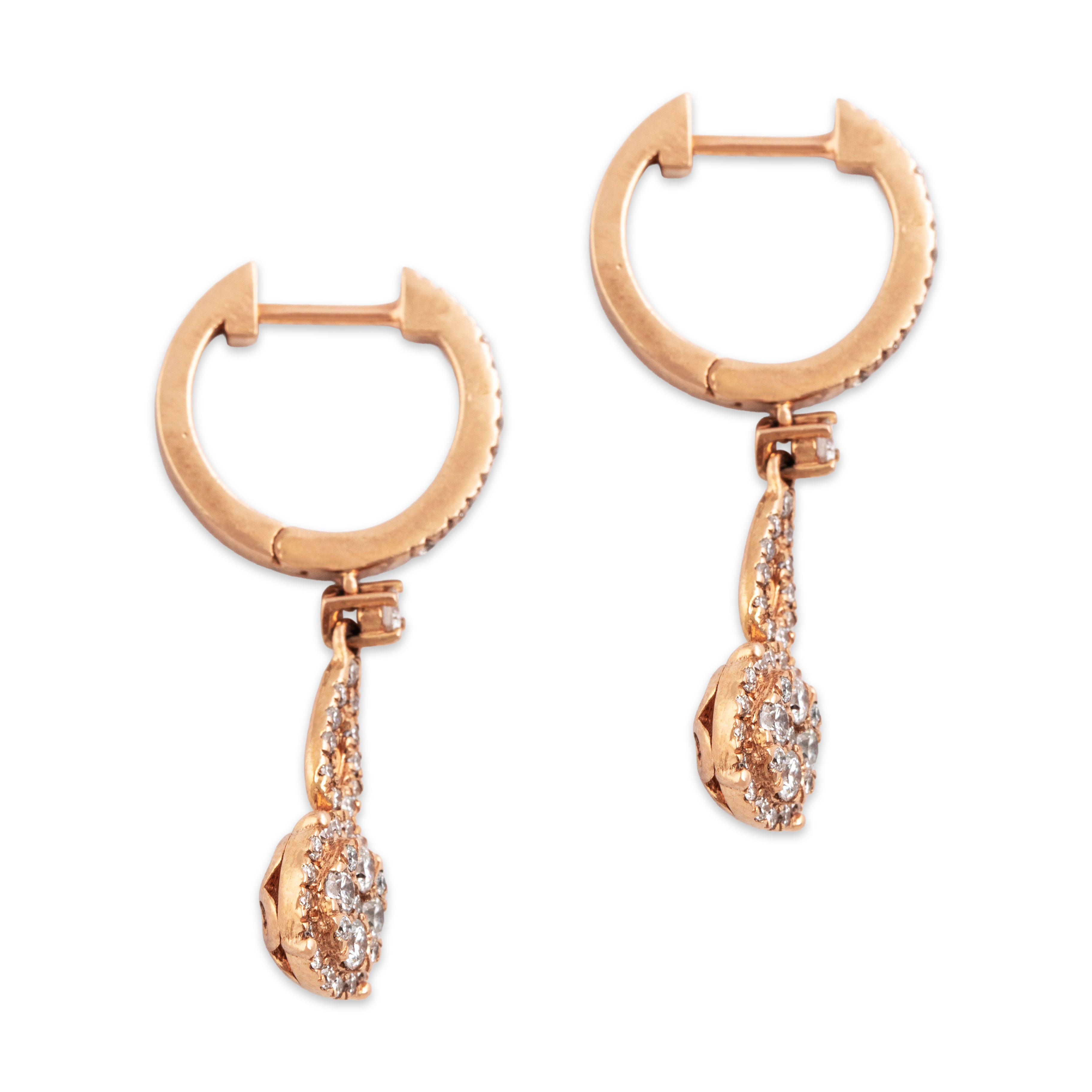 Estate 14k Rose Gold .682cttw Diamond Sophisticated Halo Dangle Earrings - Side view