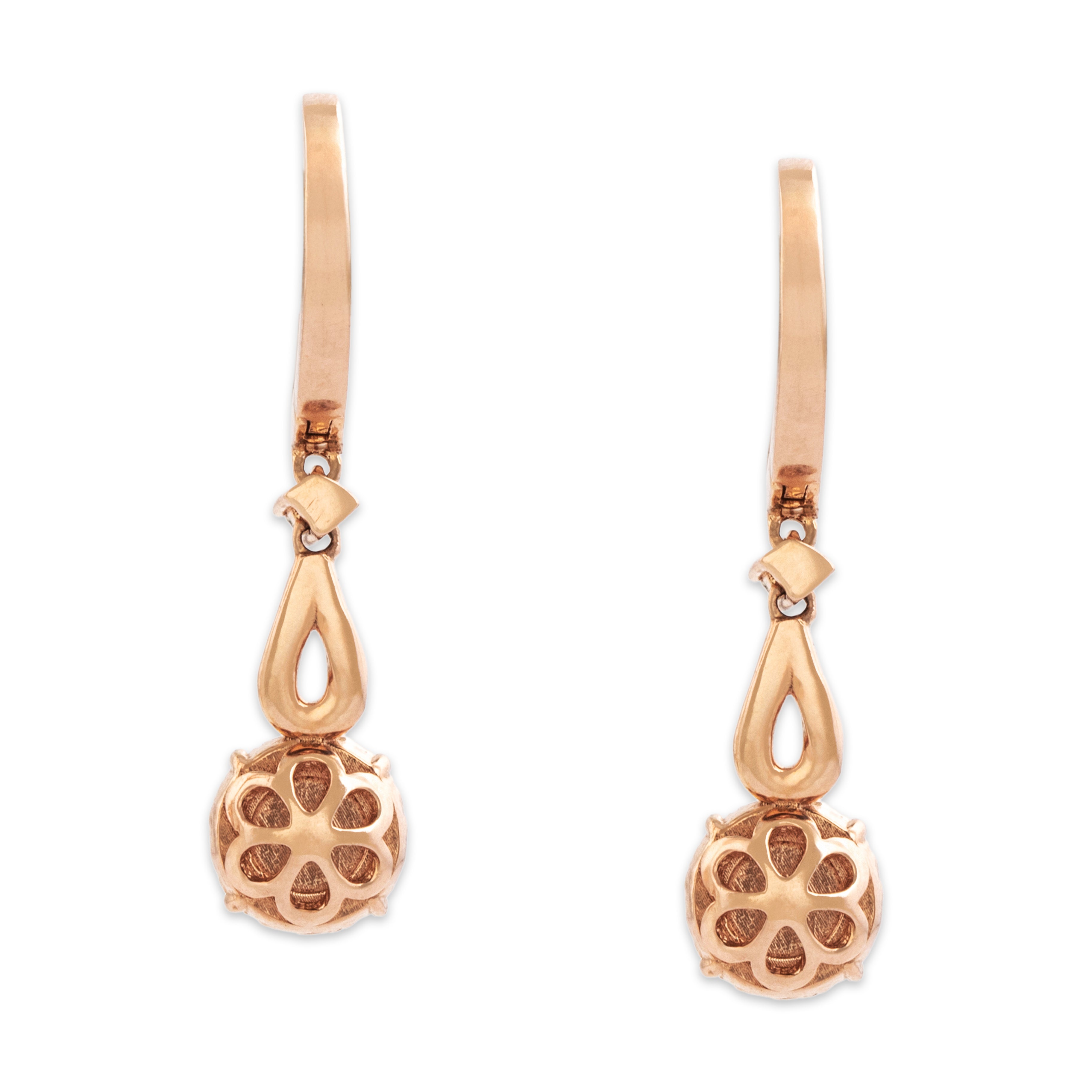 Estate 14k Rose Gold .682cttw Diamond Sophisticated Halo Dangle Earrings - Back view
