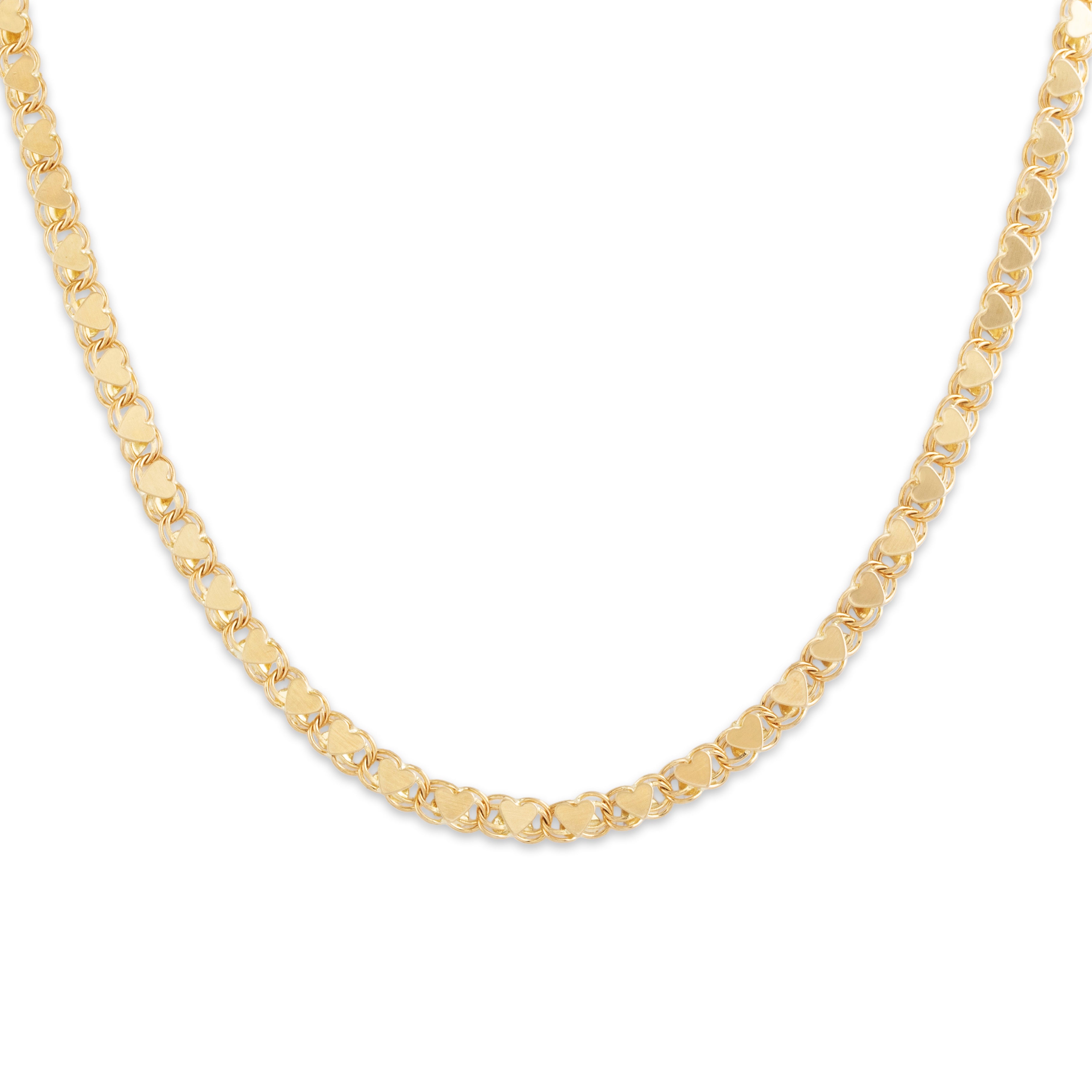 Vintage 14k Yellow Gold Romantic Heart Link Necklace - Close-up view