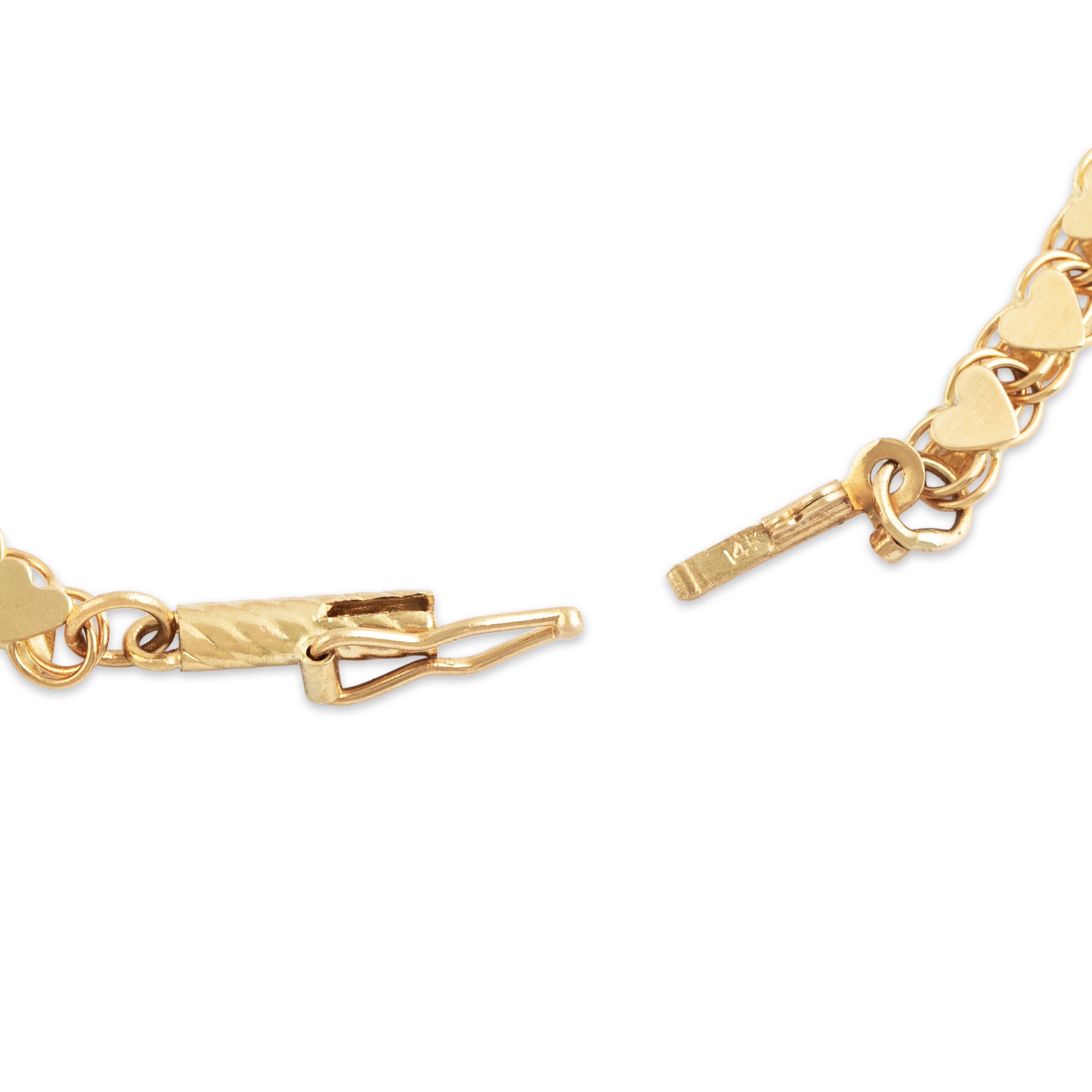 Vintage 14k Yellow Gold Romantic Heart Link Necklace - clasp view
