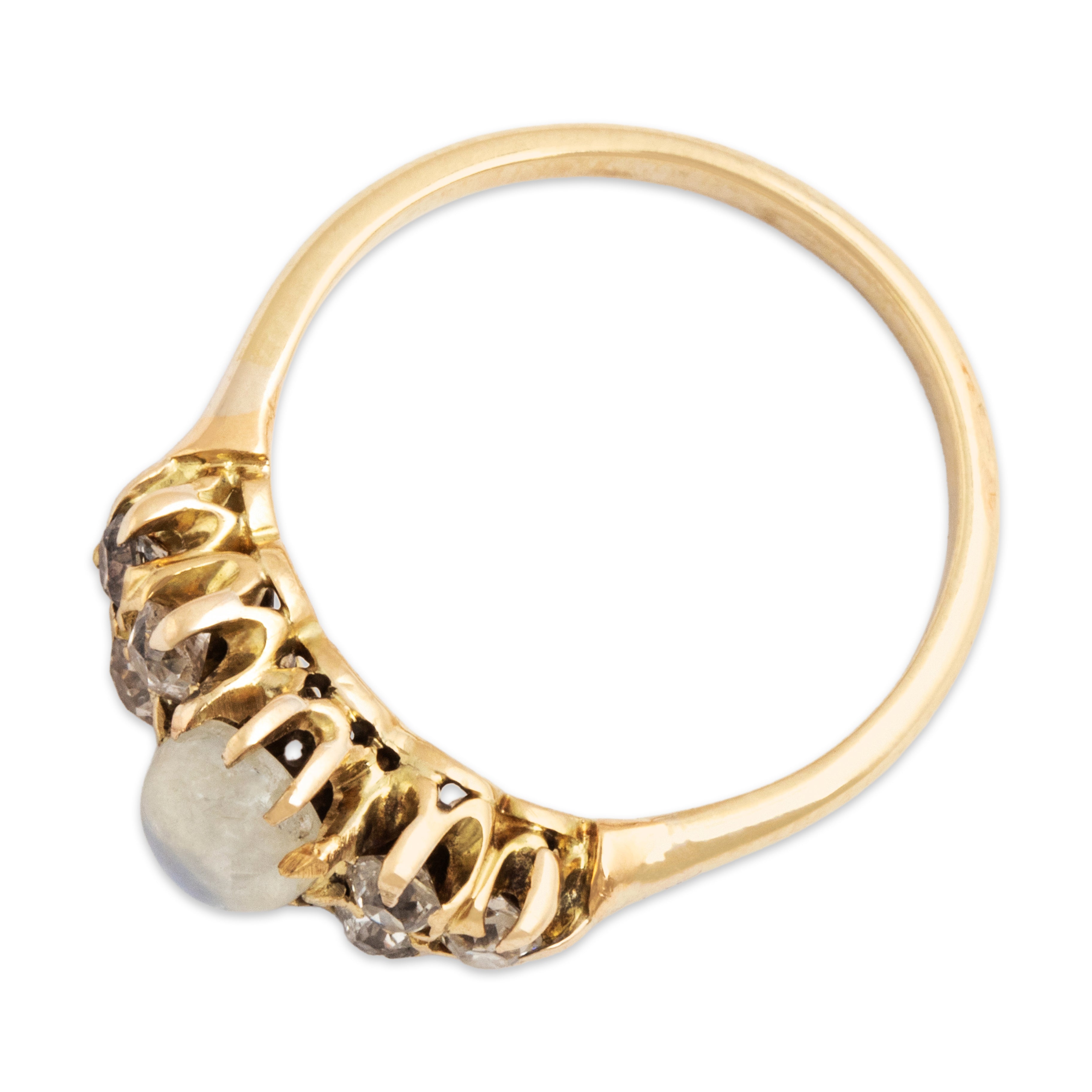 Antique 14k Yellow Gold Moonstone .406cttw Old Mine Diamond Luminous Ring - Overall view