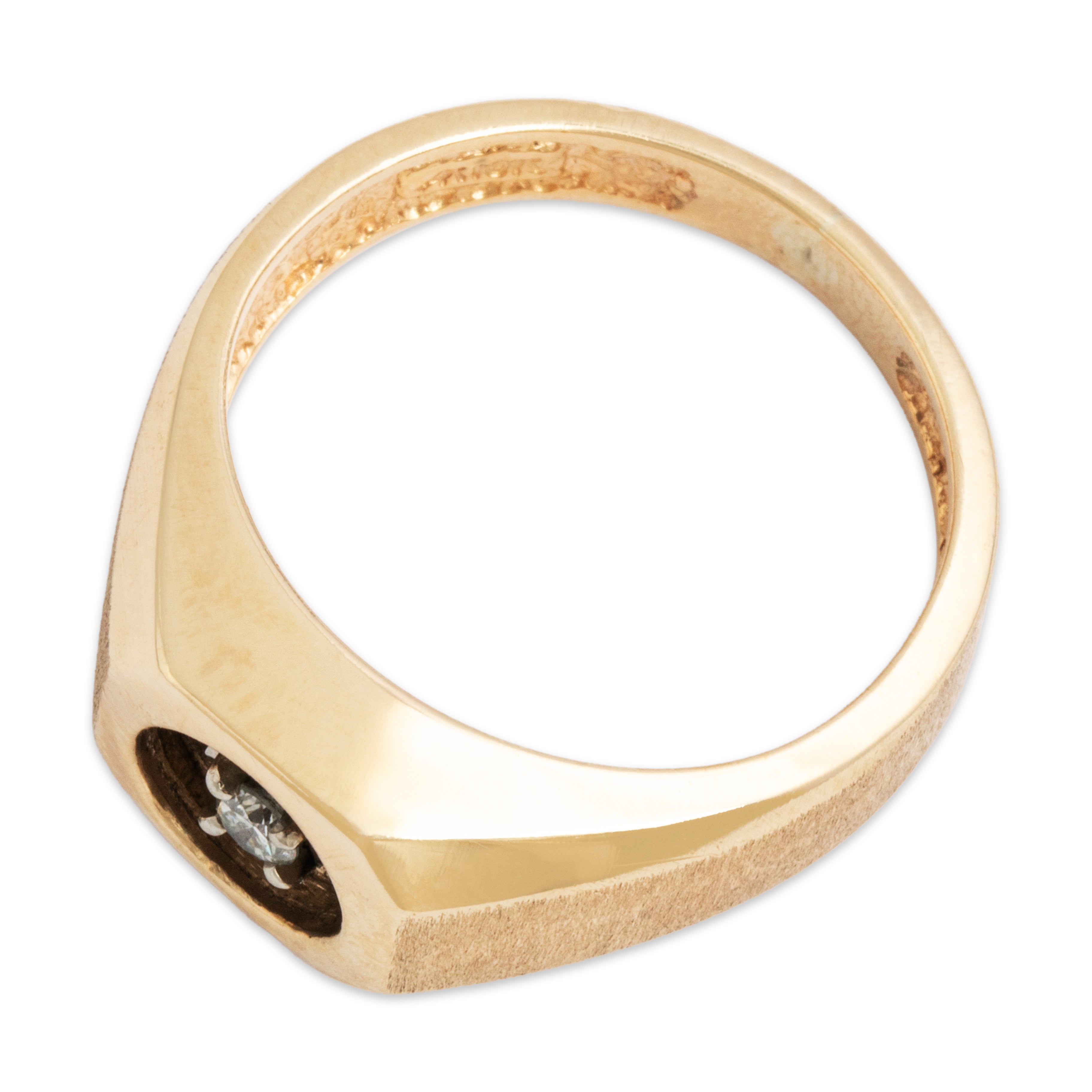 Vintage Heavy 10k Yellow Gold Diamond Textured Geometric Solitaire Ring - Overall view
