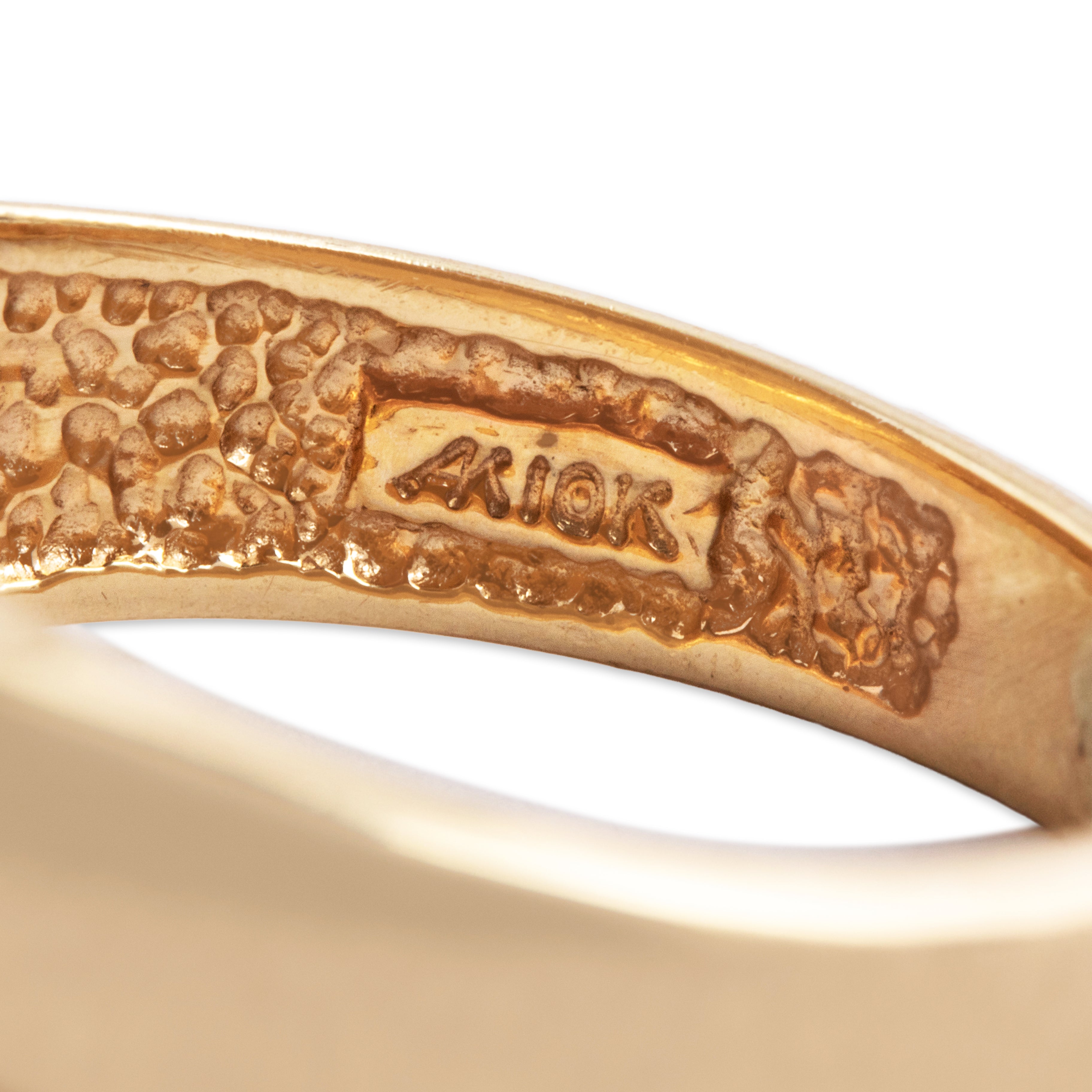 Vintage Heavy 10k Yellow Gold Diamond Textured Geometric Solitaire Ring - Hallmark view