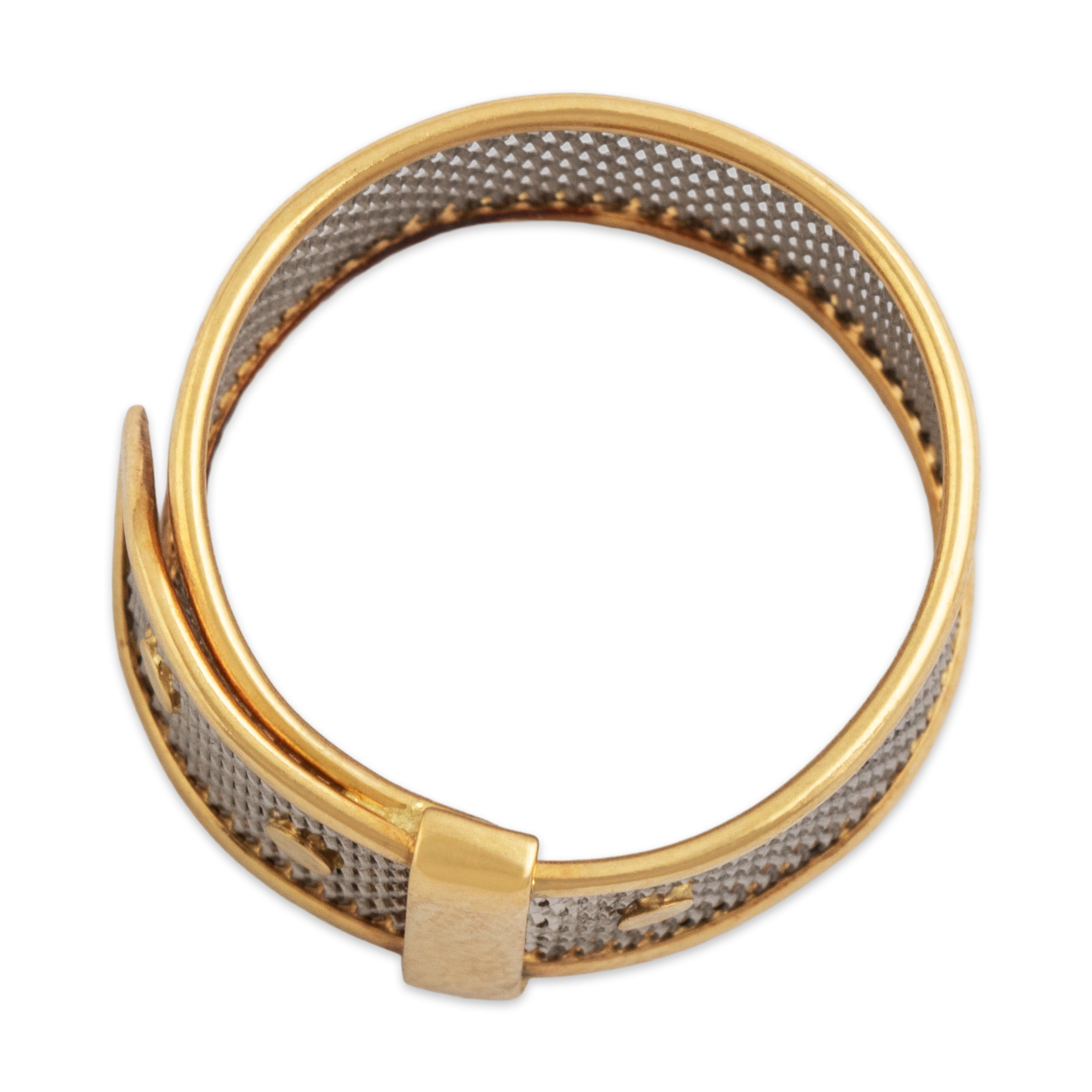 Vintage Italian 18k Yellow Gold & Platinum Unusual Open Mesh Buckle Ring - Overall view