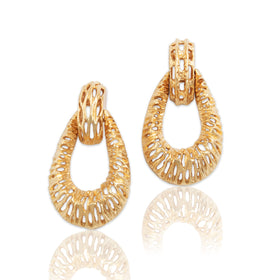 Vintage Large 14k Yellow Gold Textured Brutalist Doorknocker Dangle Earrings