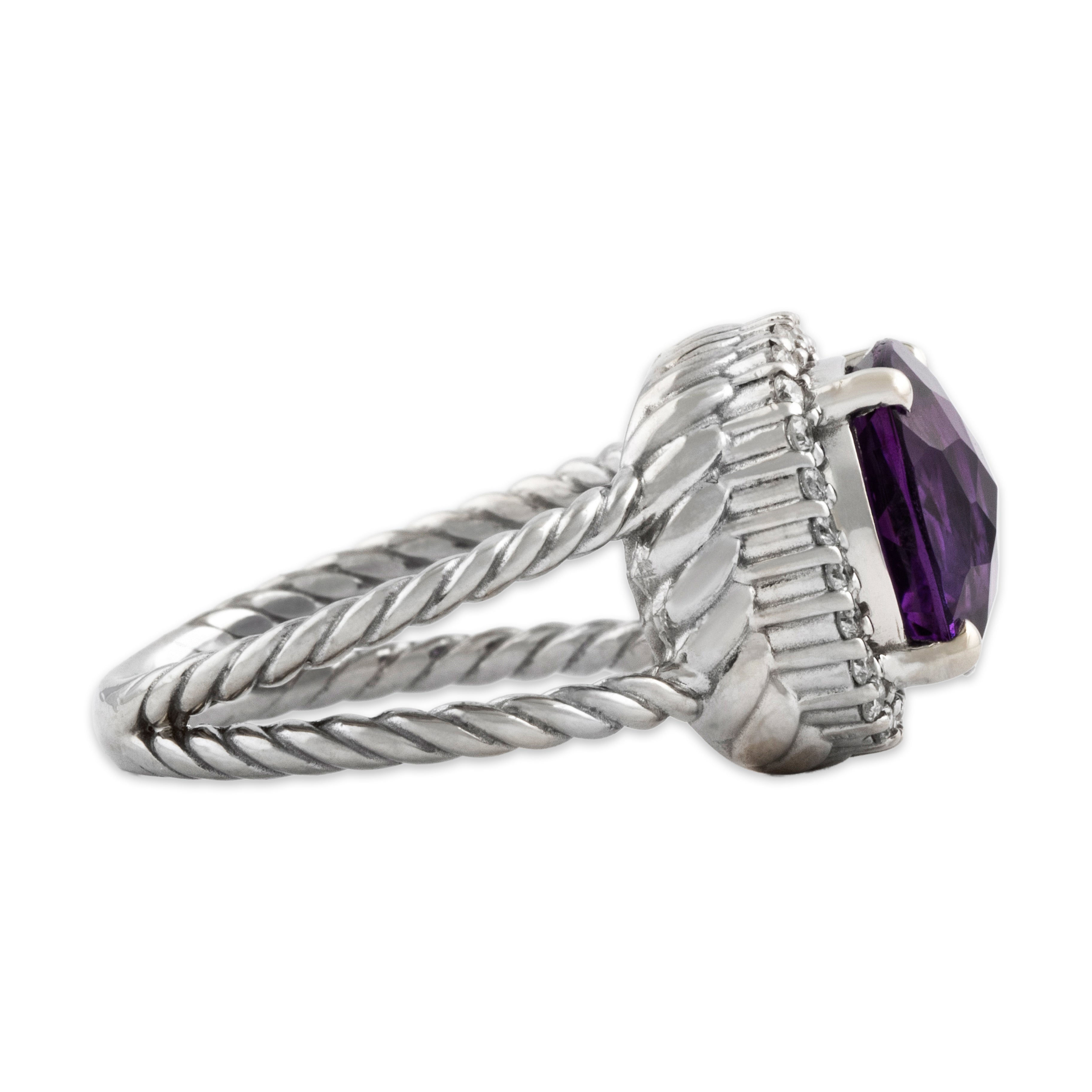 Vintage 14k White Gold 4ct Amethyst Diamond Checkerboard Halo Cocktail Ring - Side view