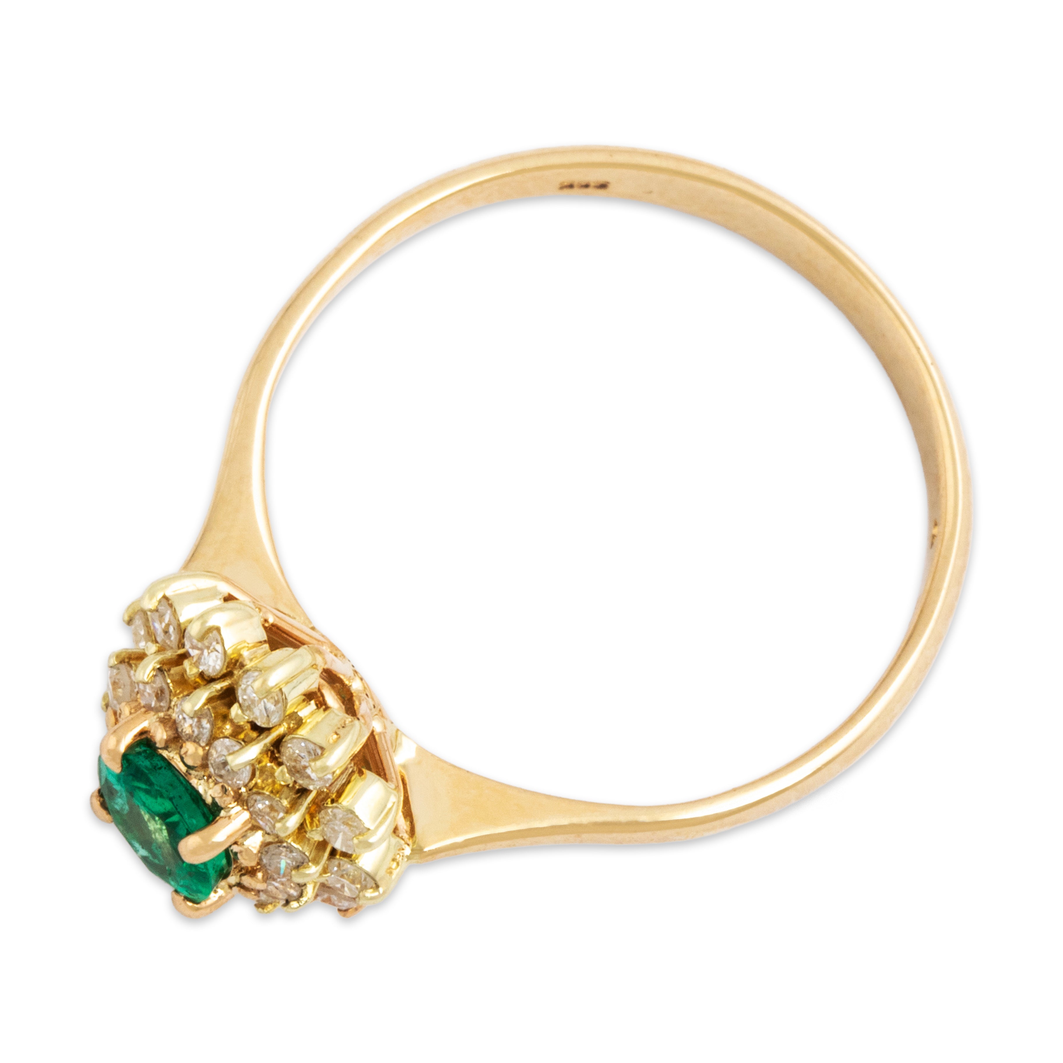 Vintage 14k Yellow Gold Emerald Diamond Sparkling Double Halo Dome Ring - Overall view