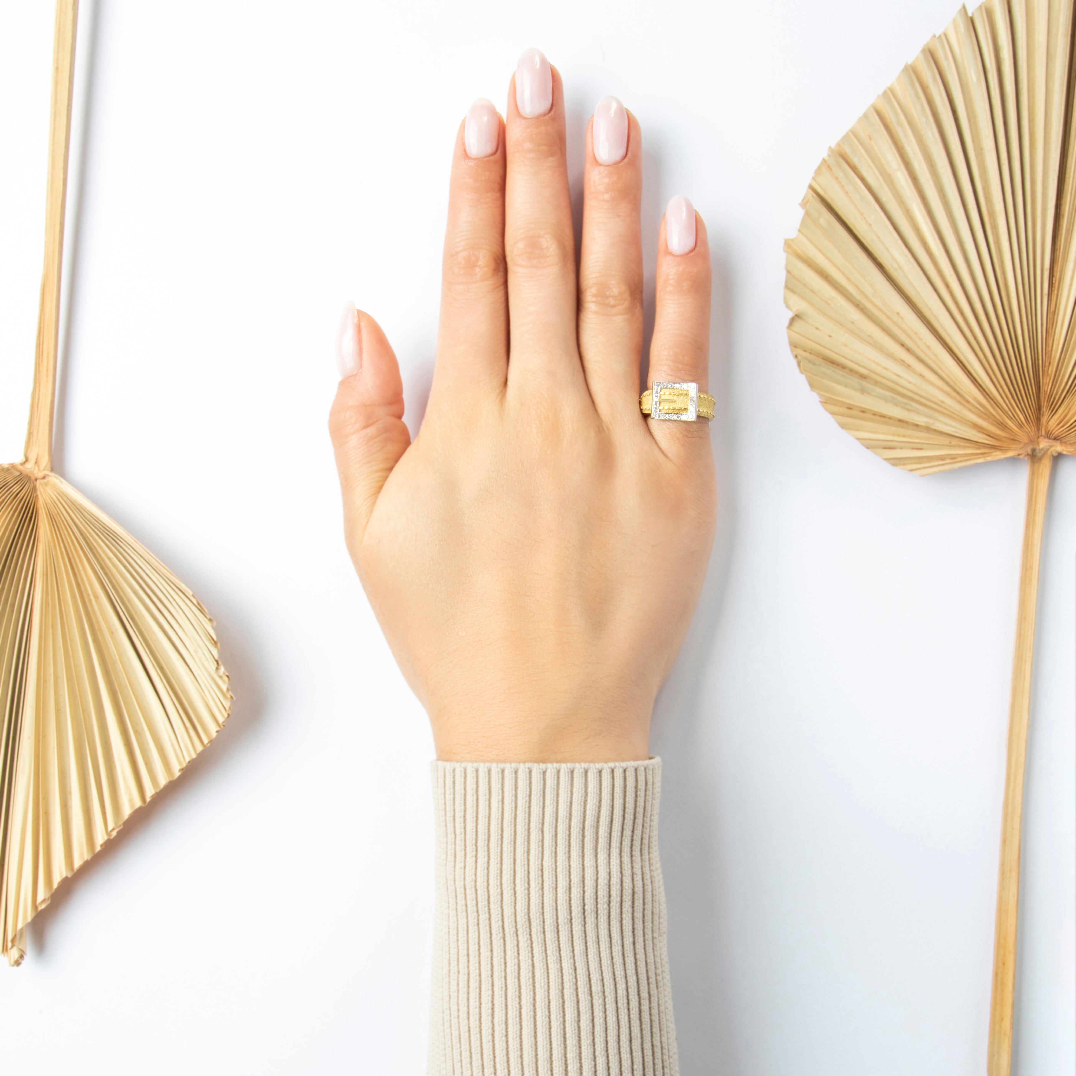 Vintage 18k Yellow & 14k White Gold Diamond Fantastic Belt Buckle Ring - On model view