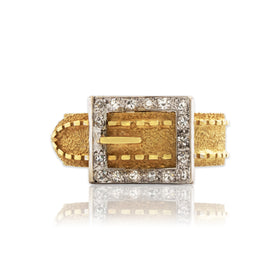Vintage 18k Yellow & 14k White Gold Diamond Fantastic Belt Buckle Ring 6.25