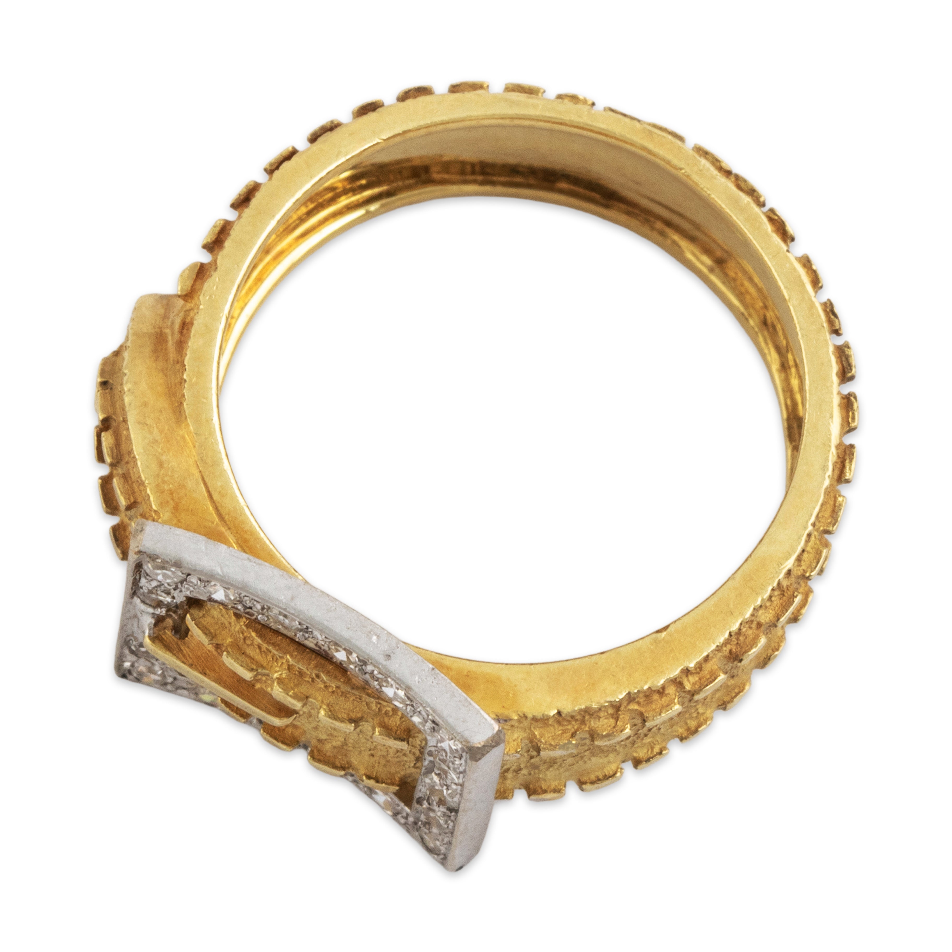 Vintage 18k Yellow & 14k White Gold Diamond Fantastic Belt Buckle Ring - Overall view