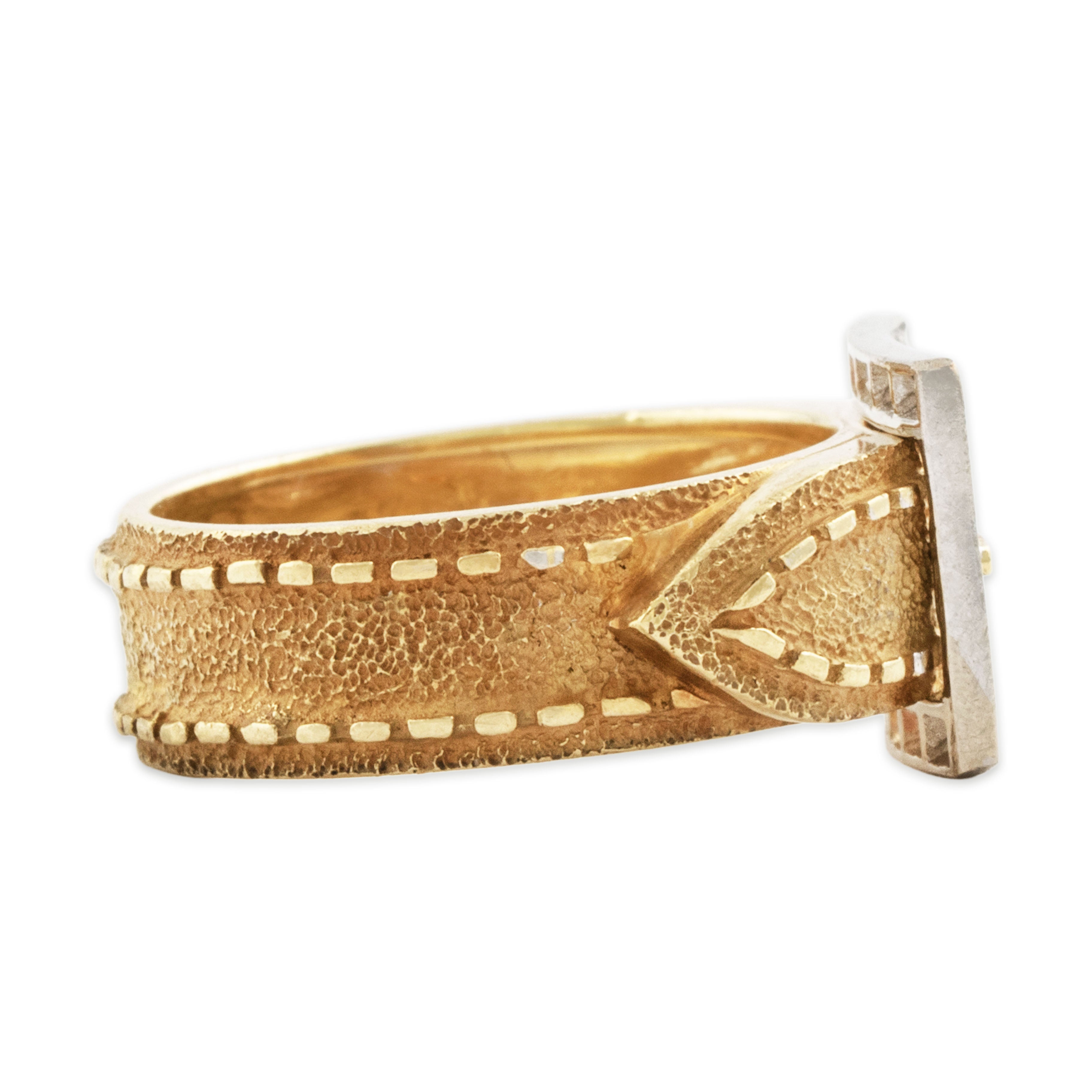 Vintage 18k Yellow & 14k White Gold Diamond Fantastic Belt Buckle Ring 6.25