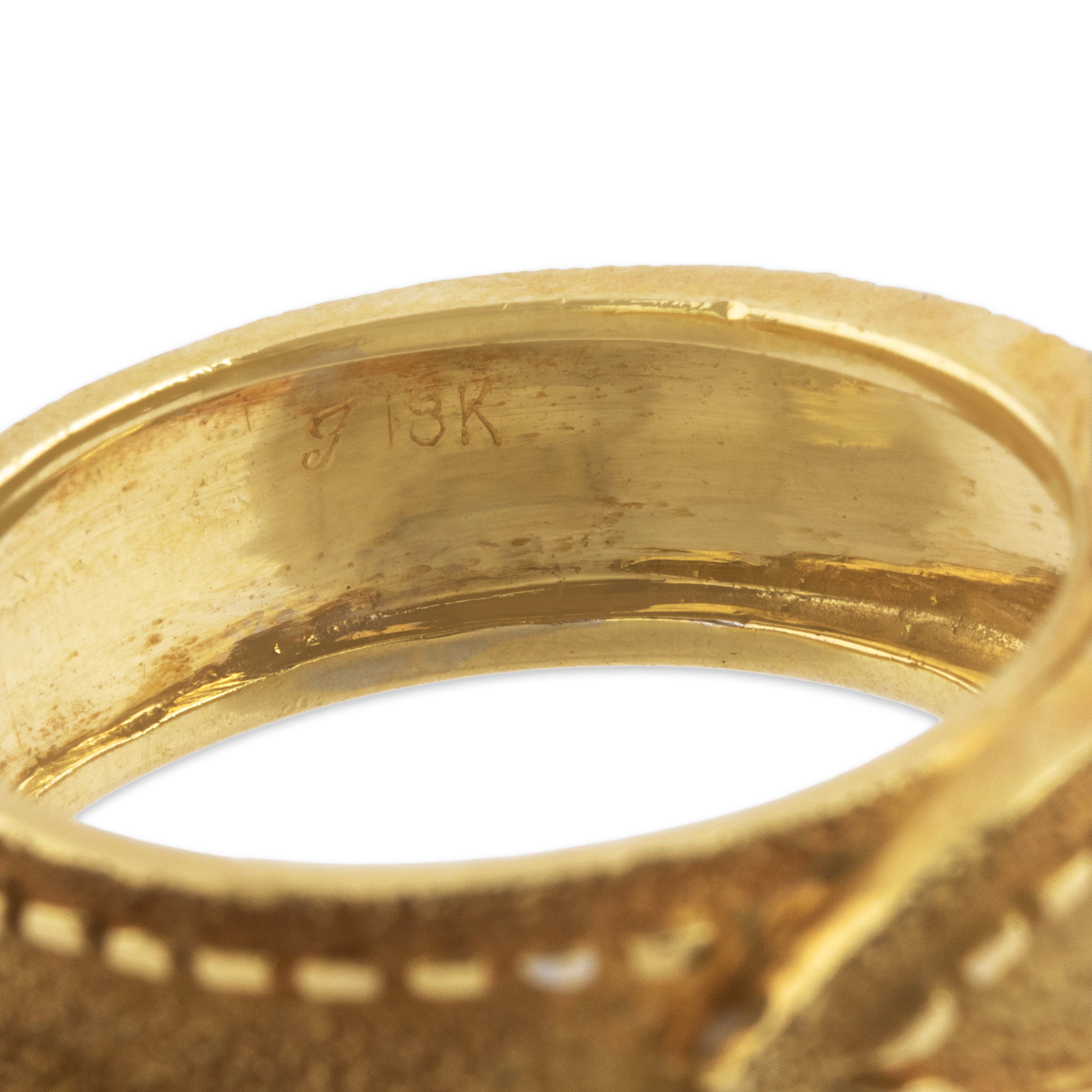 Vintage 18k Yellow & 14k White Gold Diamond Fantastic Belt Buckle Ring - Hallmark view