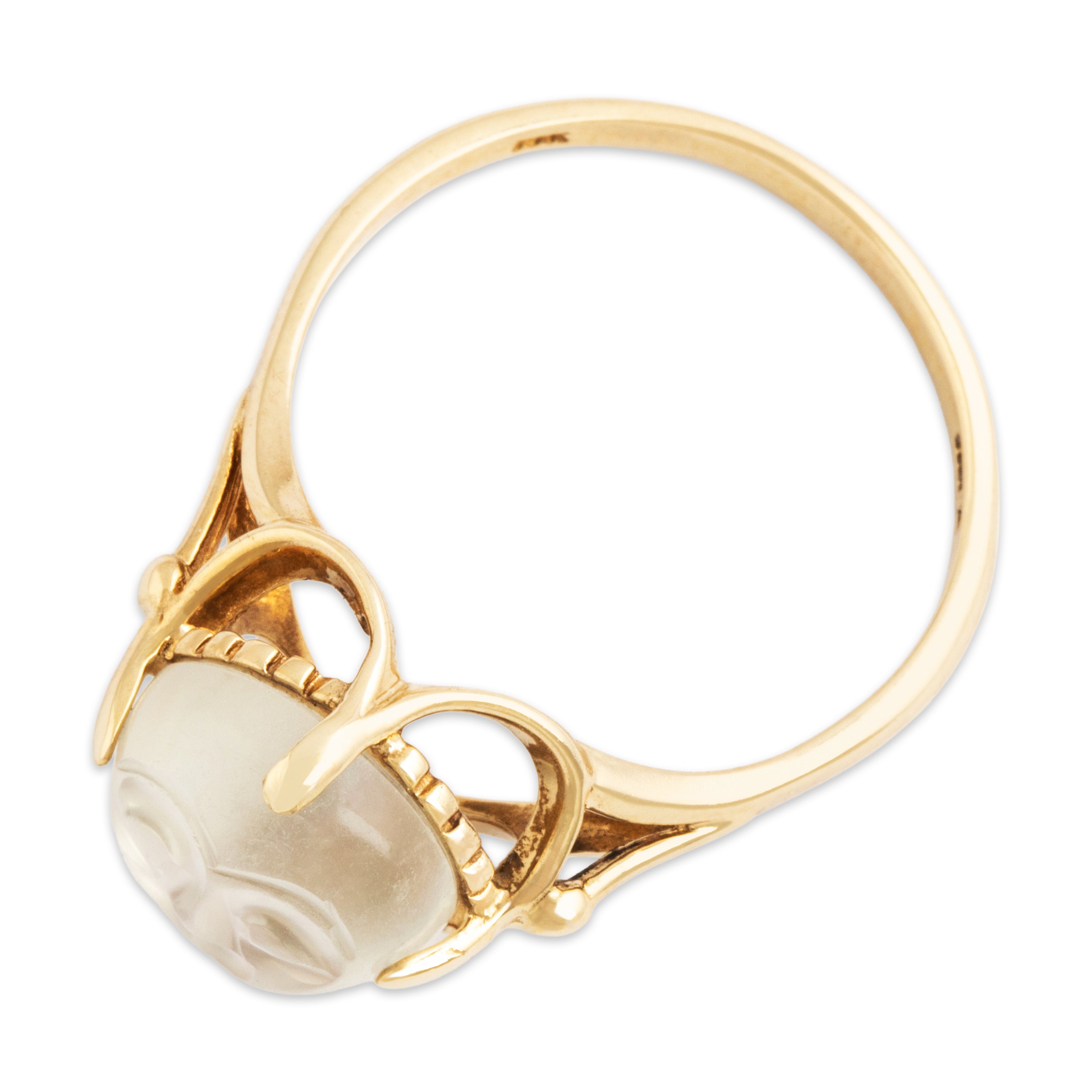 Vintage 10k Yellow Gold 3.6ct Moonstone Whimsical Man in the Moon Ring - Overall view