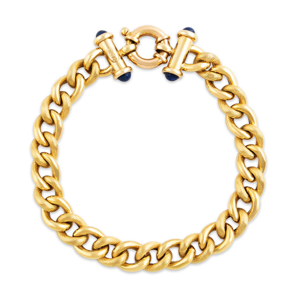 Vintage Italian Lightweight 14k Yellow Gold Lapis Lazuli Curb Link Bracelet 6.5