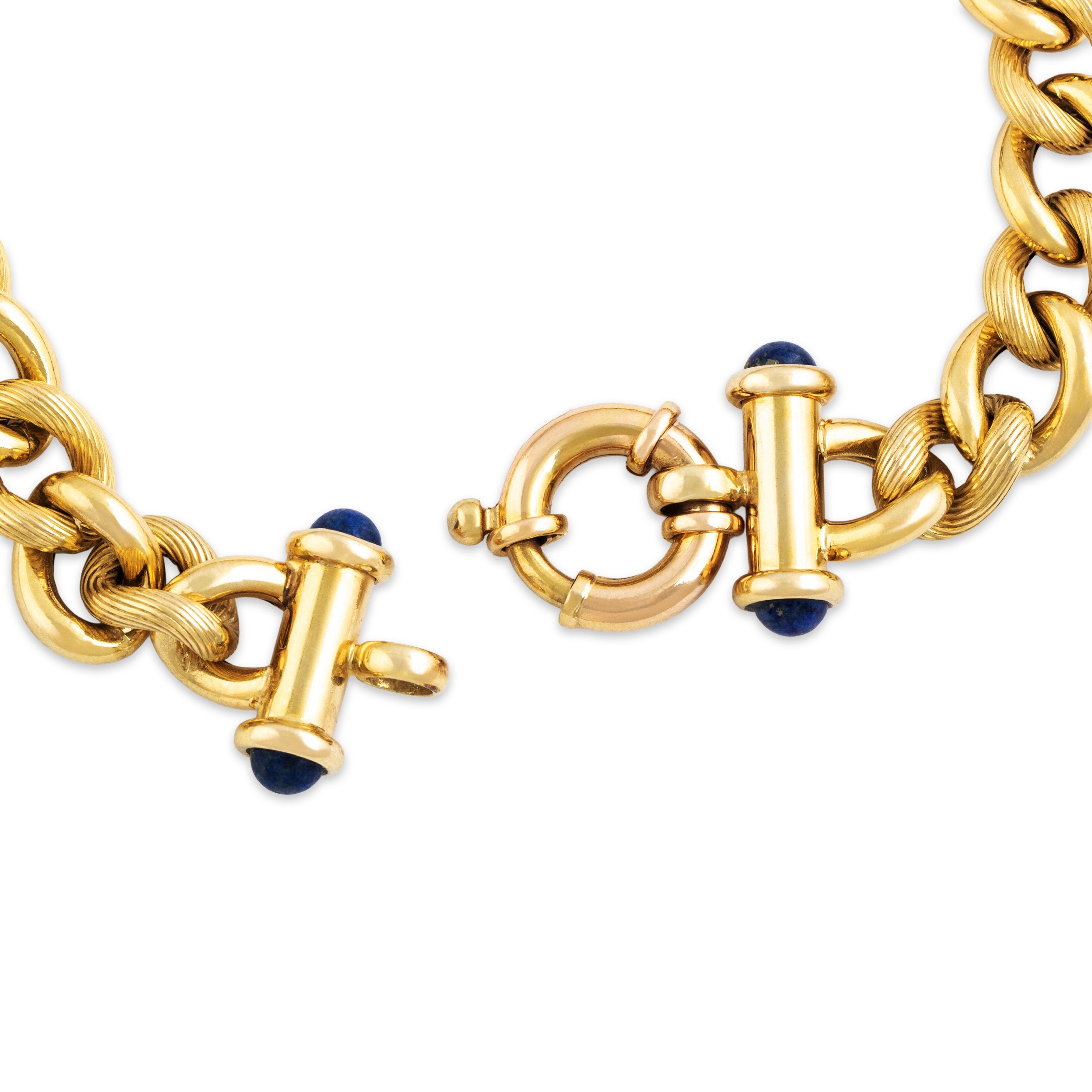 Vintage Italian Lightweight 14k Yellow Gold Lapis Lazuli Curb Link Bracelet - clasp view