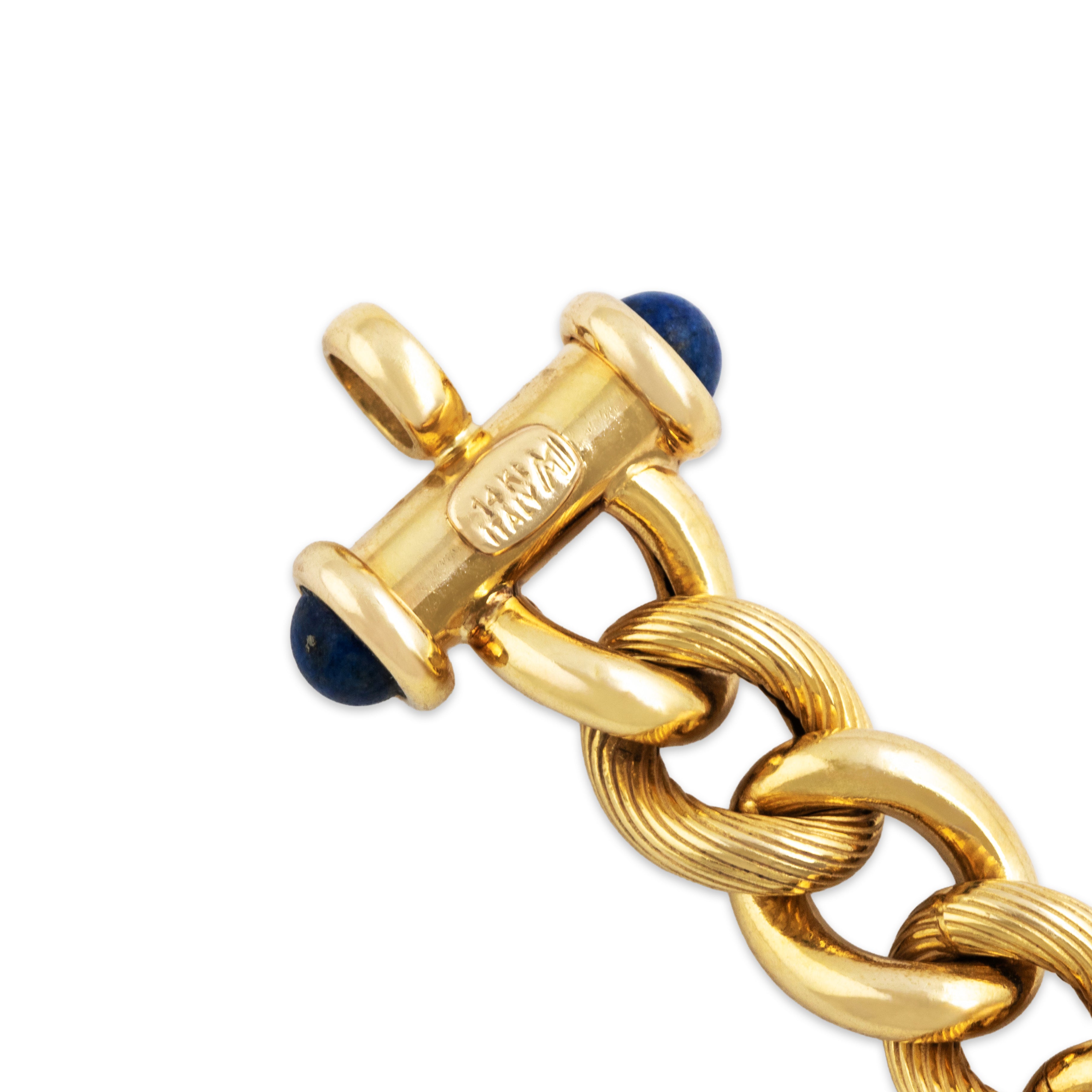 Vintage Italian Lightweight 14k Yellow Gold Lapis Lazuli Curb Link Bracelet - Hallmark view