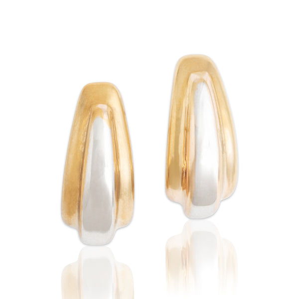 Vintage 14k Yellow & White Gold Ribbed Half-Hoop Earrings