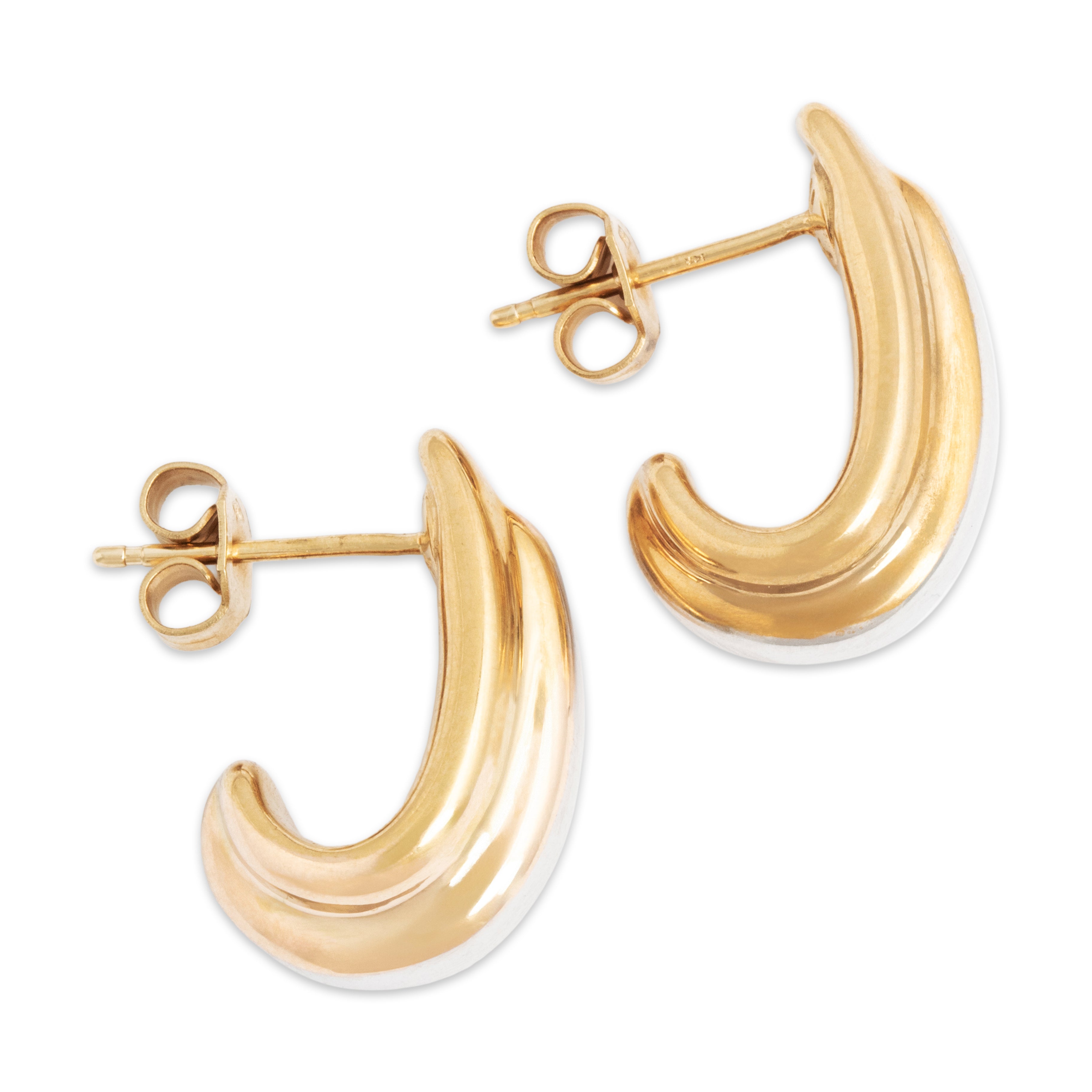 Vintage 14k Yellow & White Gold Ribbed Half-Hoop Earrings - Side view