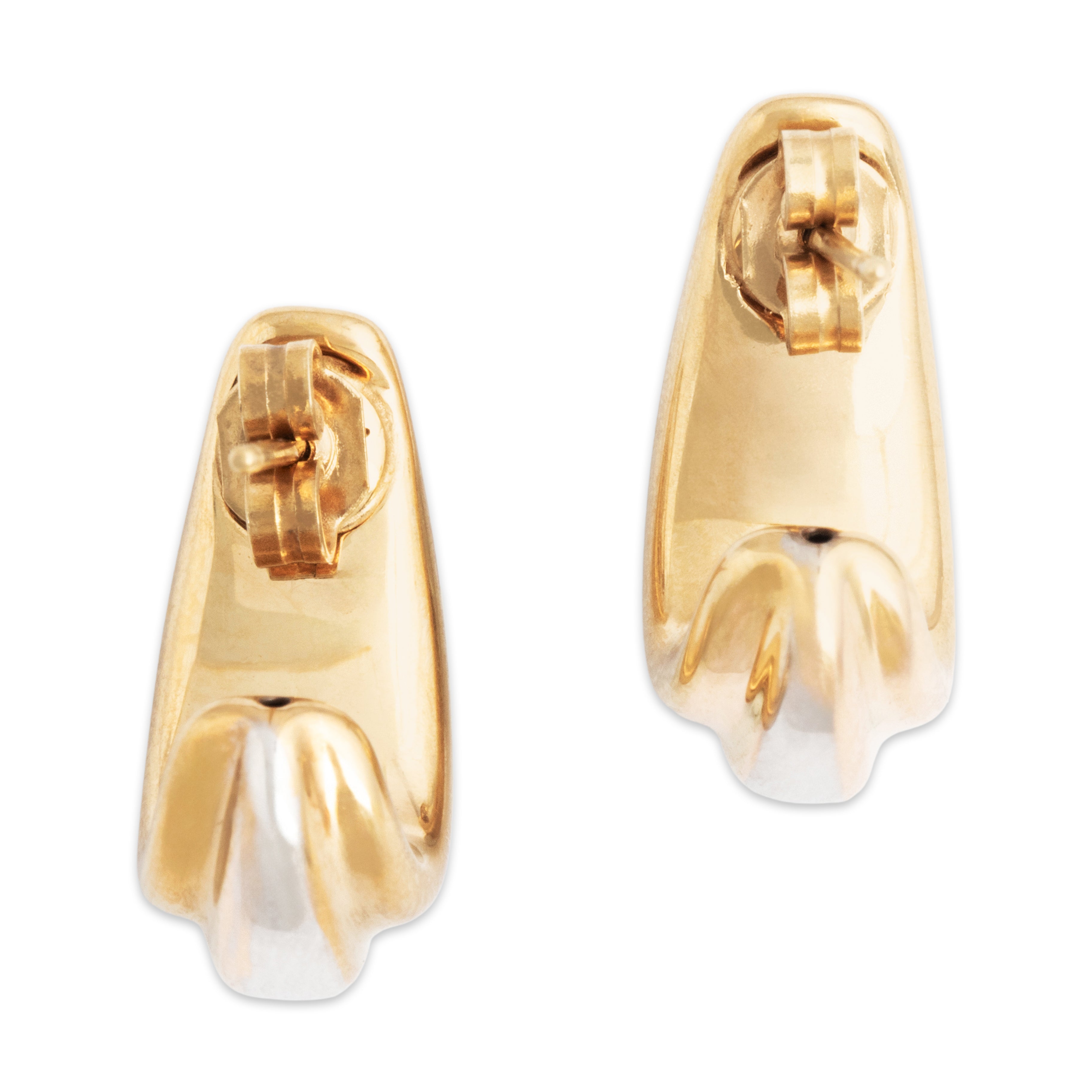 Vintage 14k Yellow & White Gold Ribbed Half-Hoop Earrings - Back view