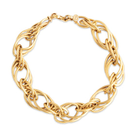 Vintage Italian Lightweight 14k Yellow Gold Twisted Triple Oval Link Bracelet 6.5"