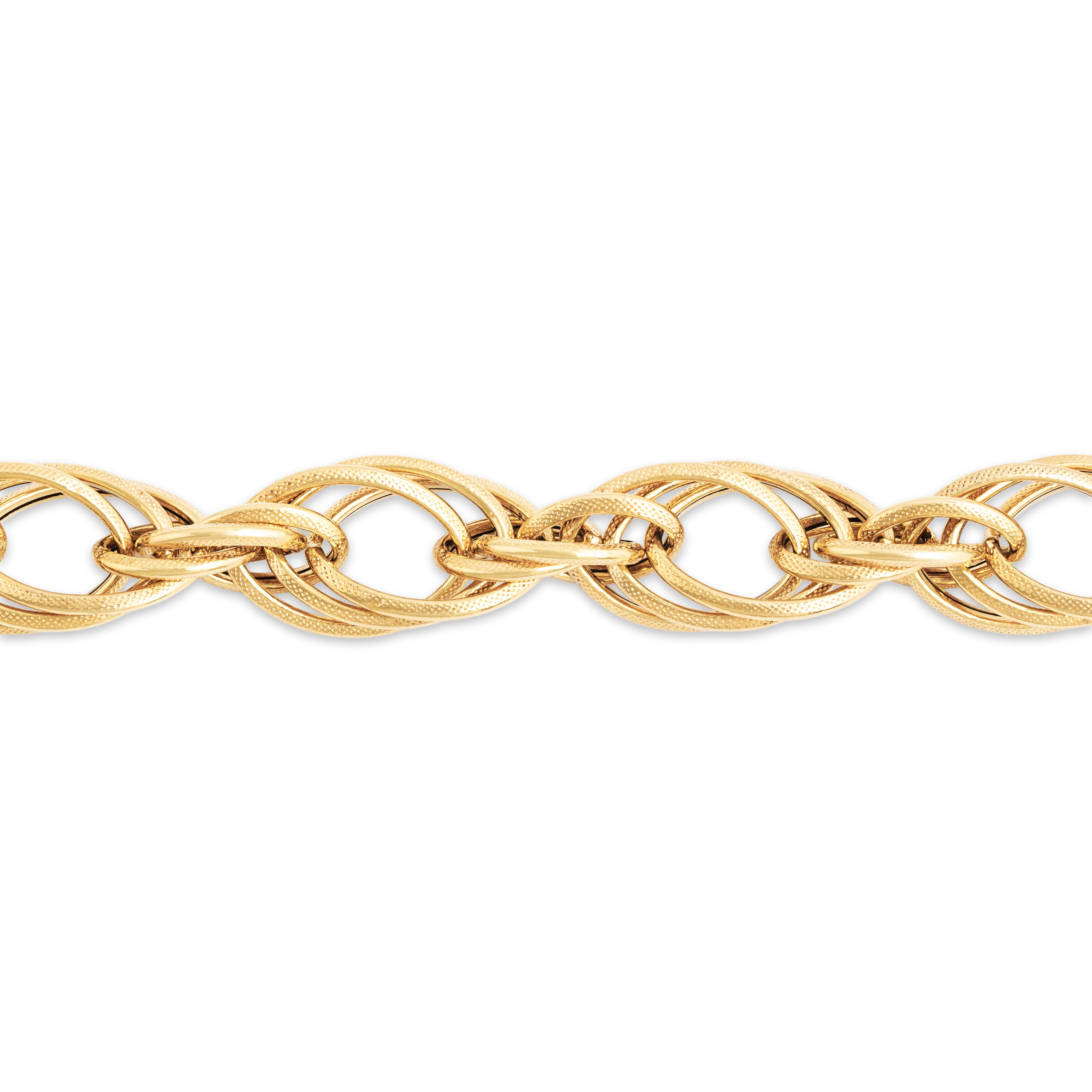 Vintage Italian Lightweight 14k Yellow Gold Twisted Triple Oval Link Bracelet - detail view #1