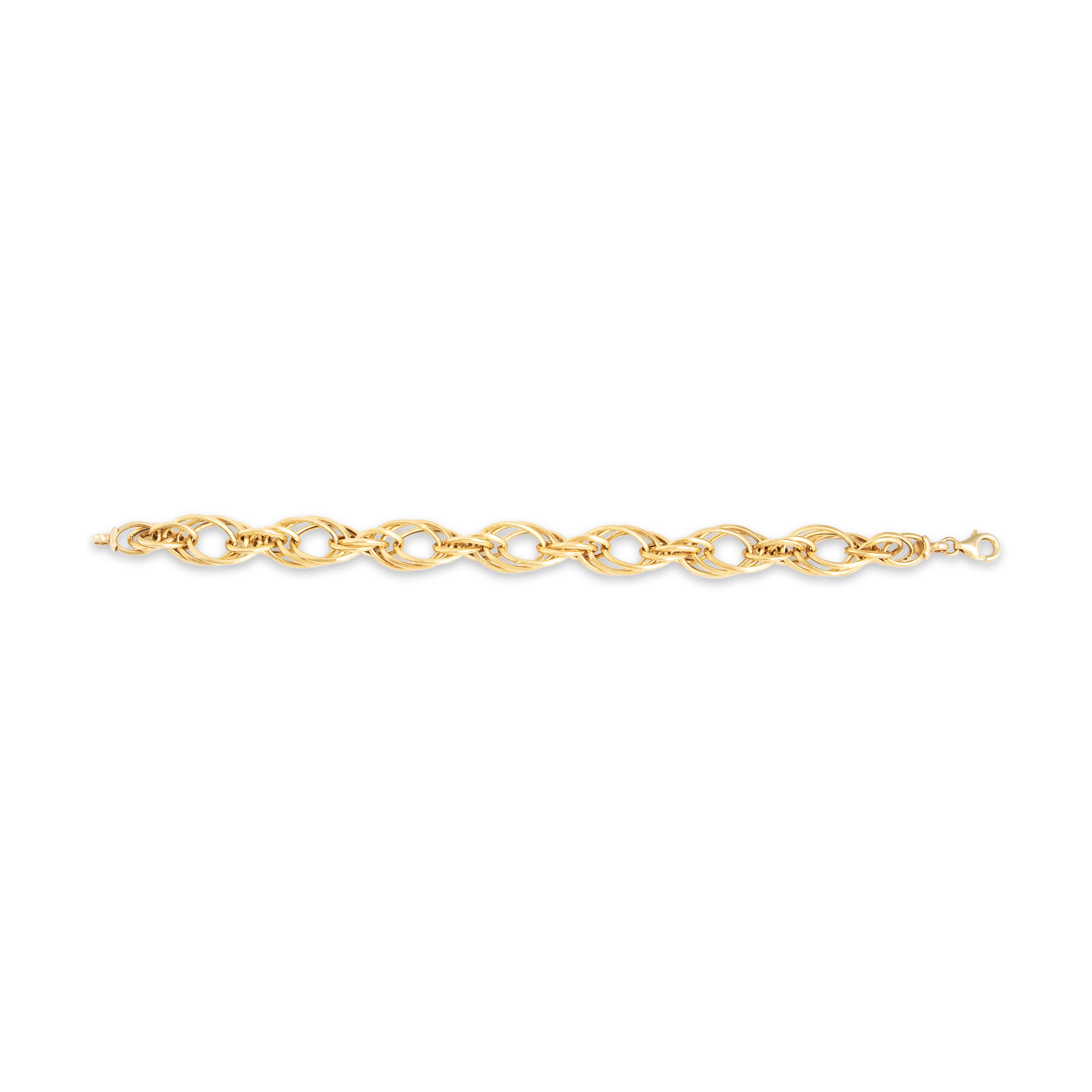 Vintage Italian Lightweight 14k Yellow Gold Twisted Triple Oval Link Bracelet - Close-up view