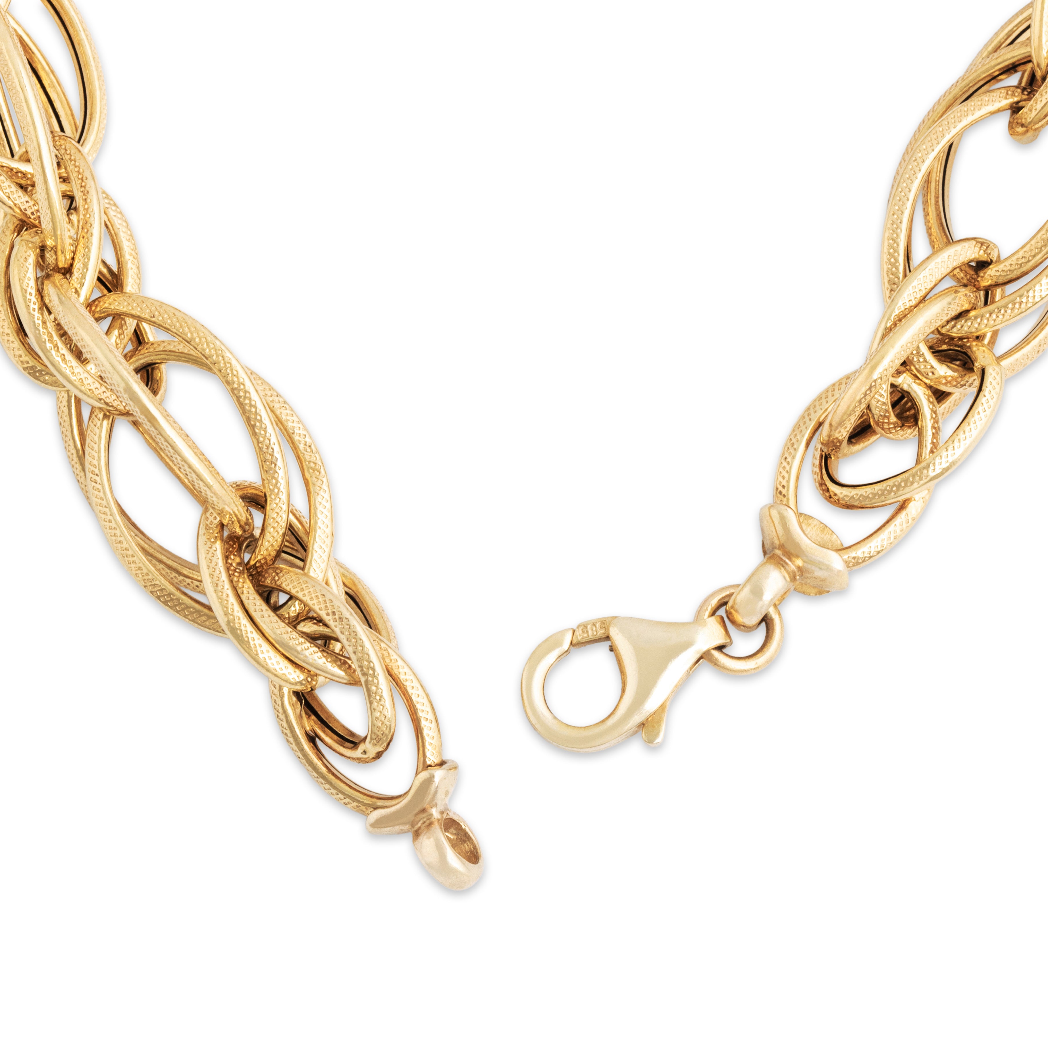 Vintage Italian Lightweight 14k Yellow Gold Twisted Triple Oval Link Bracelet - clasp view