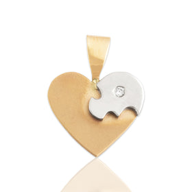 Vintage 14k Yellow & White Gold Diamond Puzzle Piece Heart Pendant