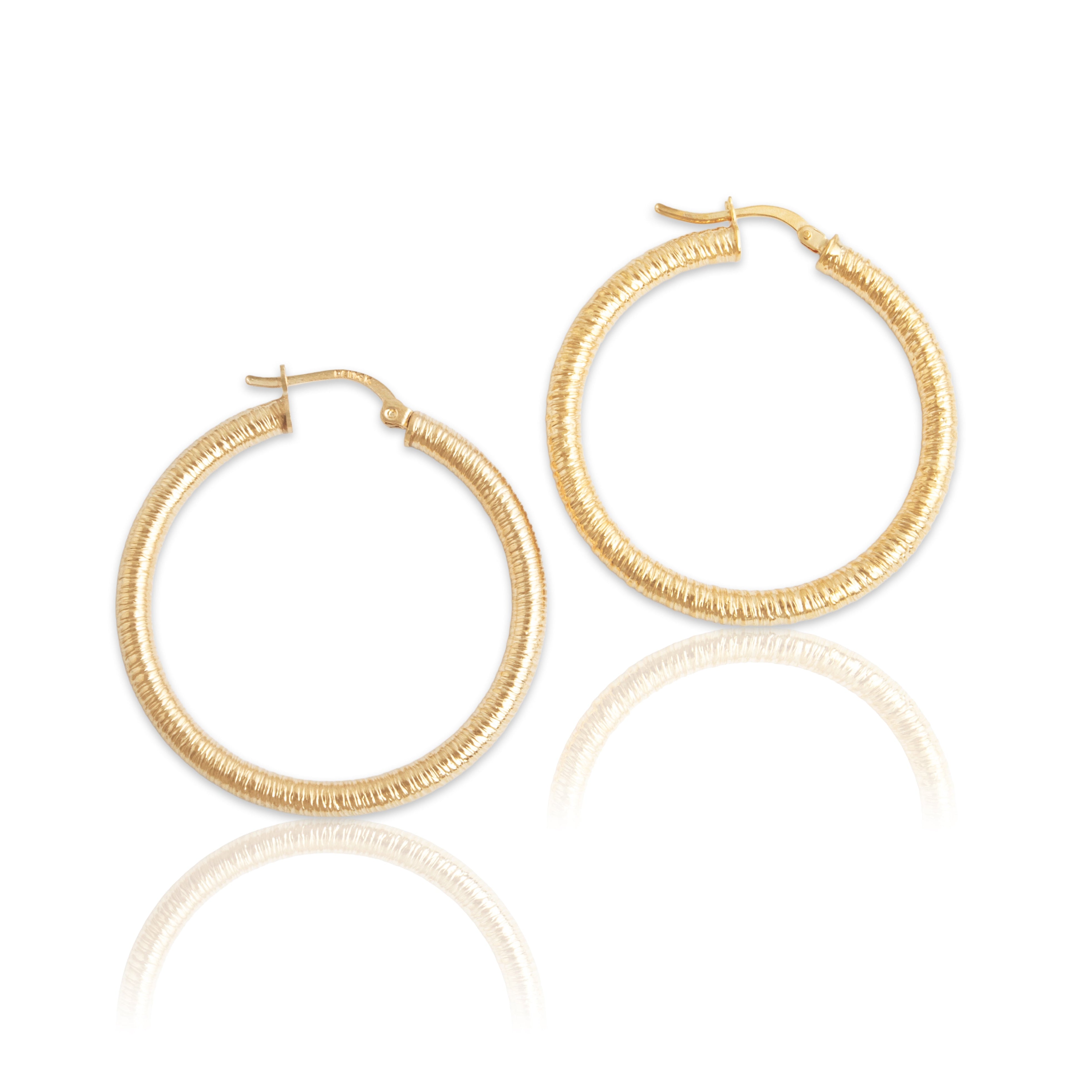 Vintage Italian 14k Yellow Gold Wrapped Wire Textured Hoop Earrings
