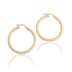 Vintage Italian 14k Yellow Gold Wrapped Wire Textured Hoop Earrings