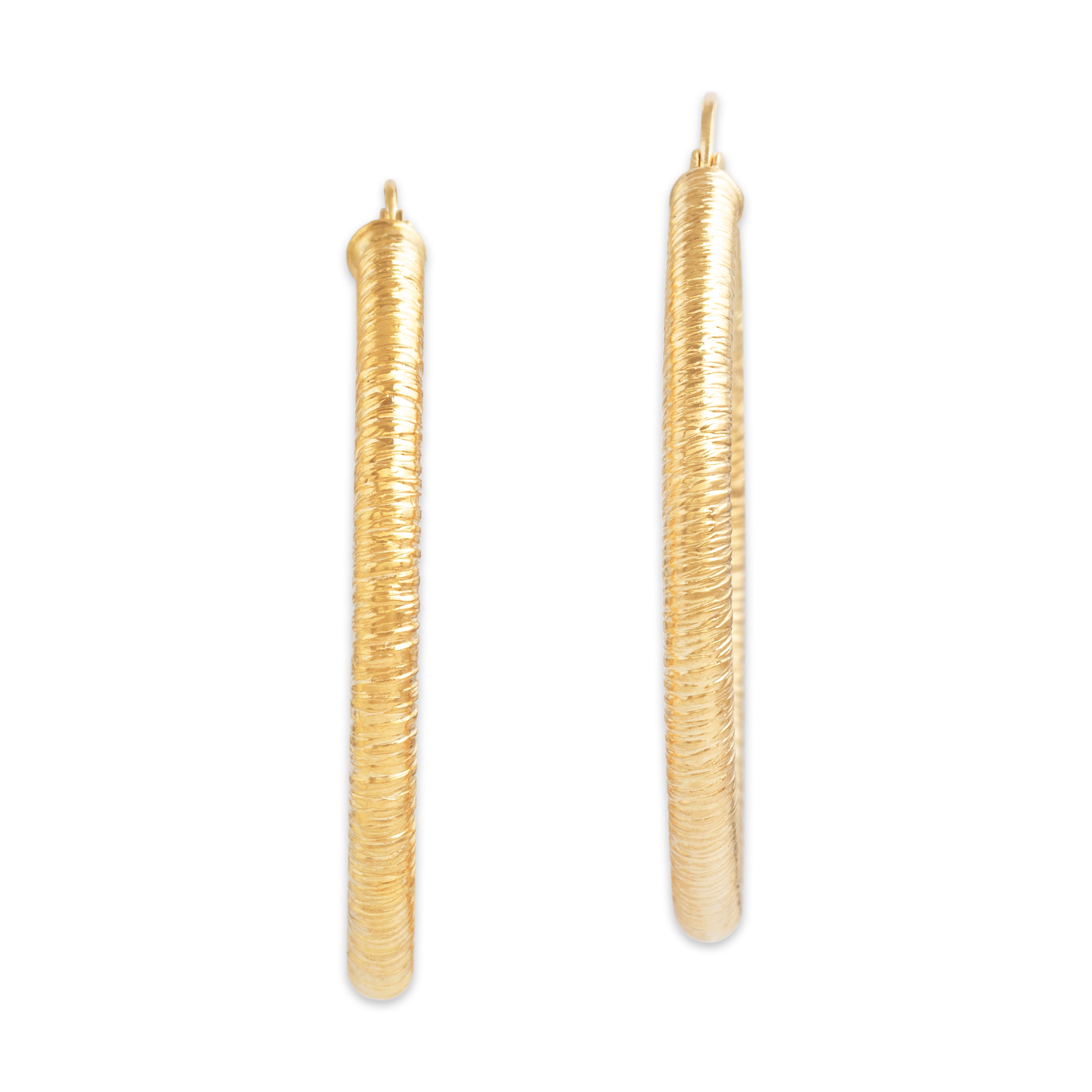 Vintage Italian 14k Yellow Gold Wrapped Wire Textured Hoop Earrings - Overall view