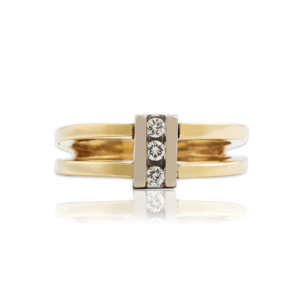 Vintage 14k Yellow & White Gold Diamond Geometric Euro Shank Ring 6.25