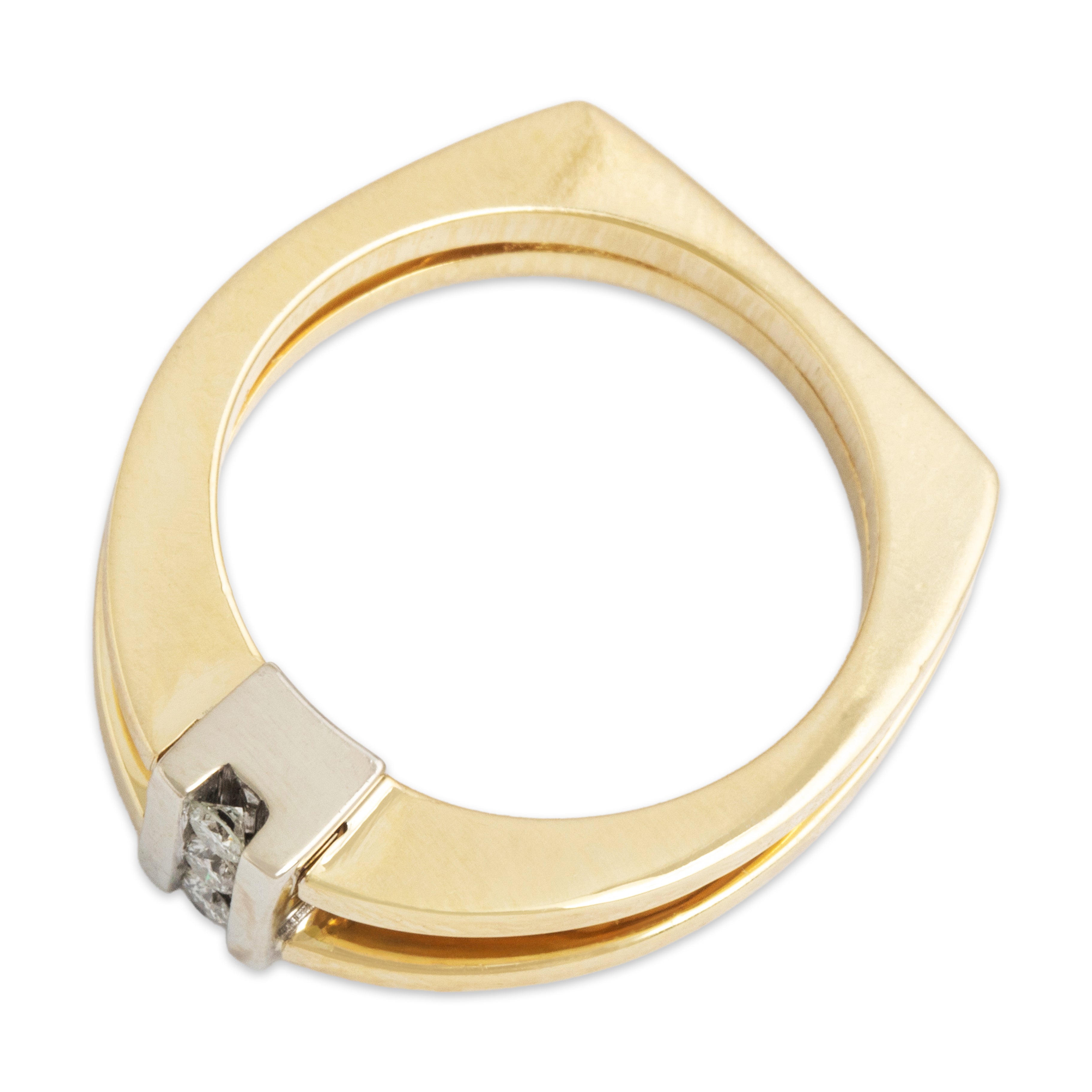 Vintage 14k Yellow & White Gold Diamond Geometric Split Shank Ring - Overall view