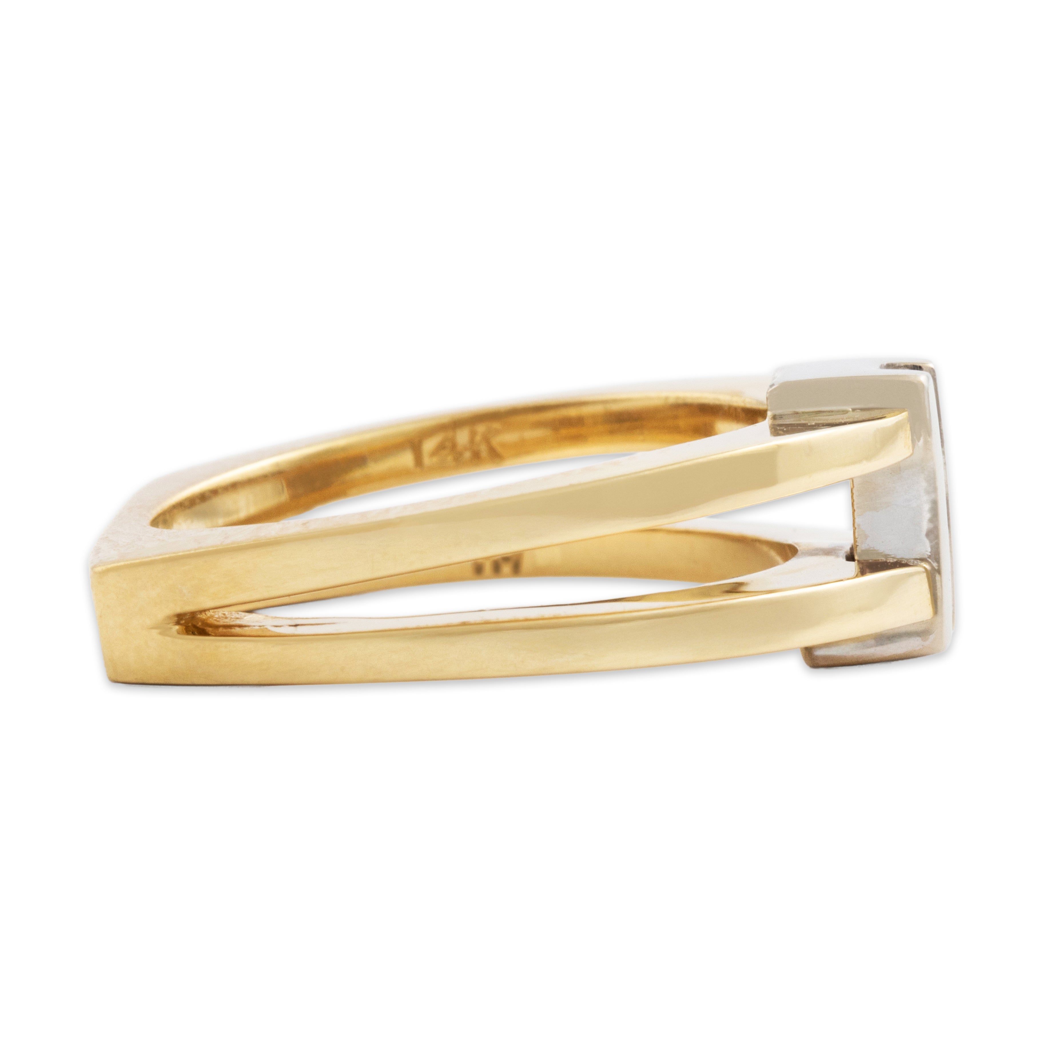 Vintage 14k Yellow & White Gold Diamond Geometric Split Shank Ring - Side view
