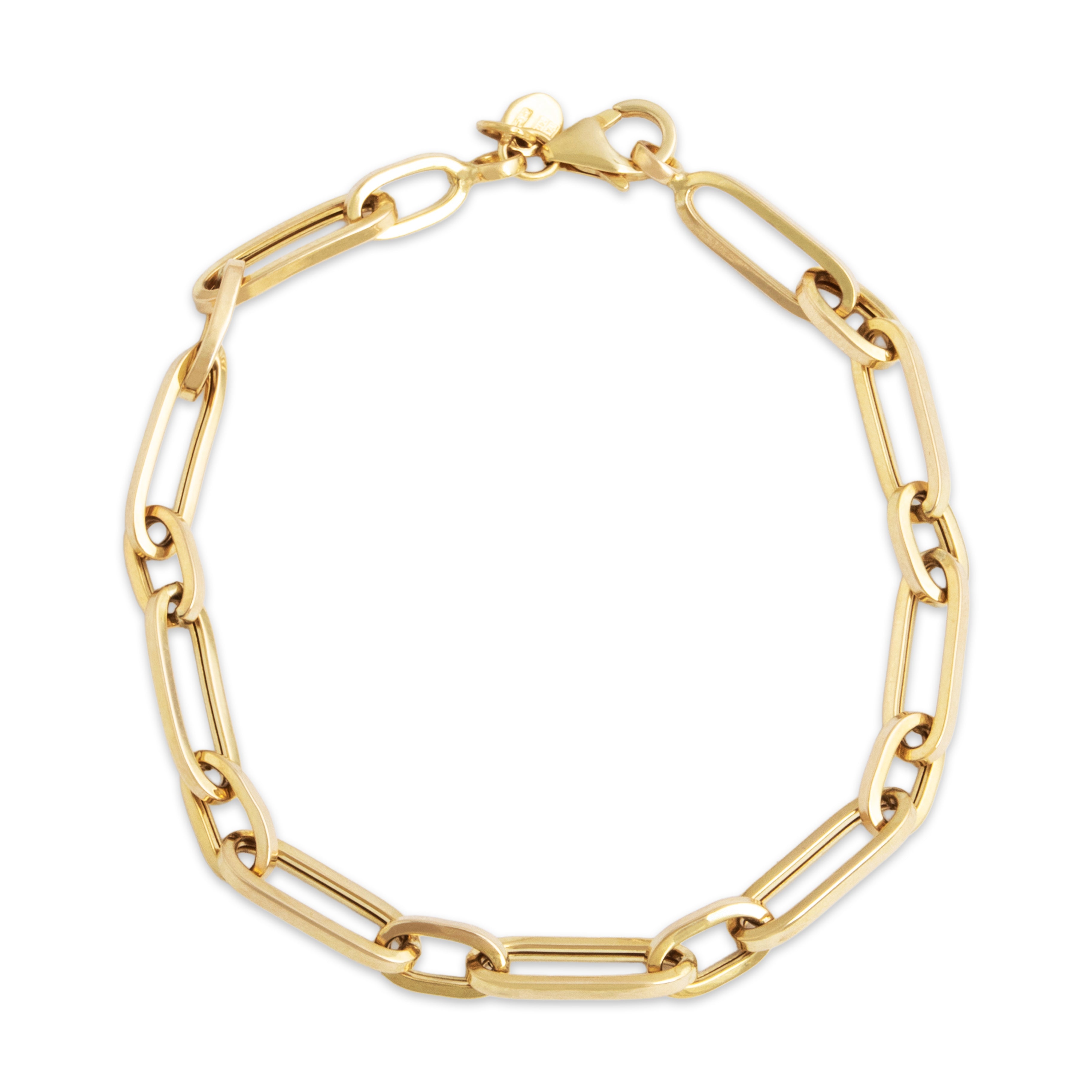 Estate Italian Lightweight 14k Yellow Gold Paperclip Link Bracelet - Overall view