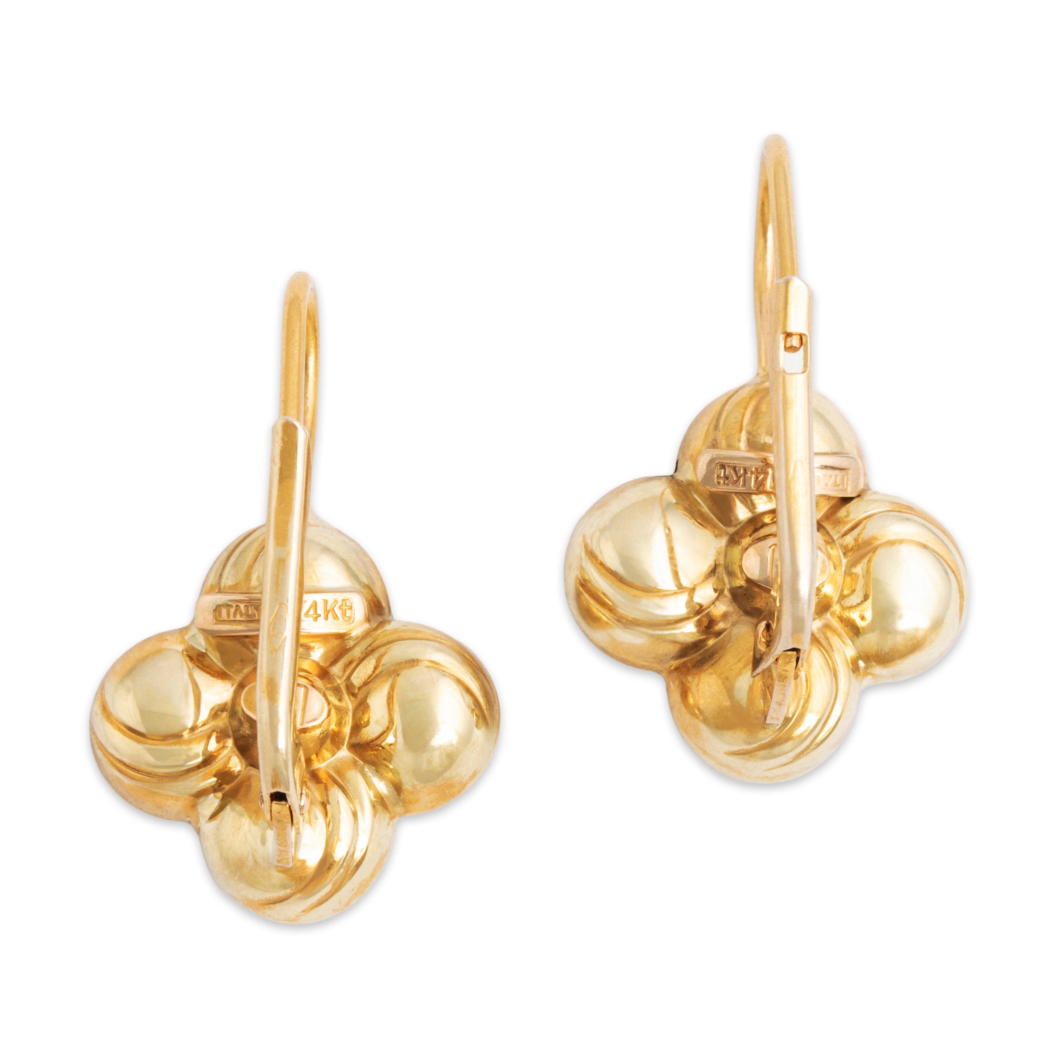 Vintage Italian 14k Yellow Gold Textured Pretty Puffy Flower Earrings - Back view