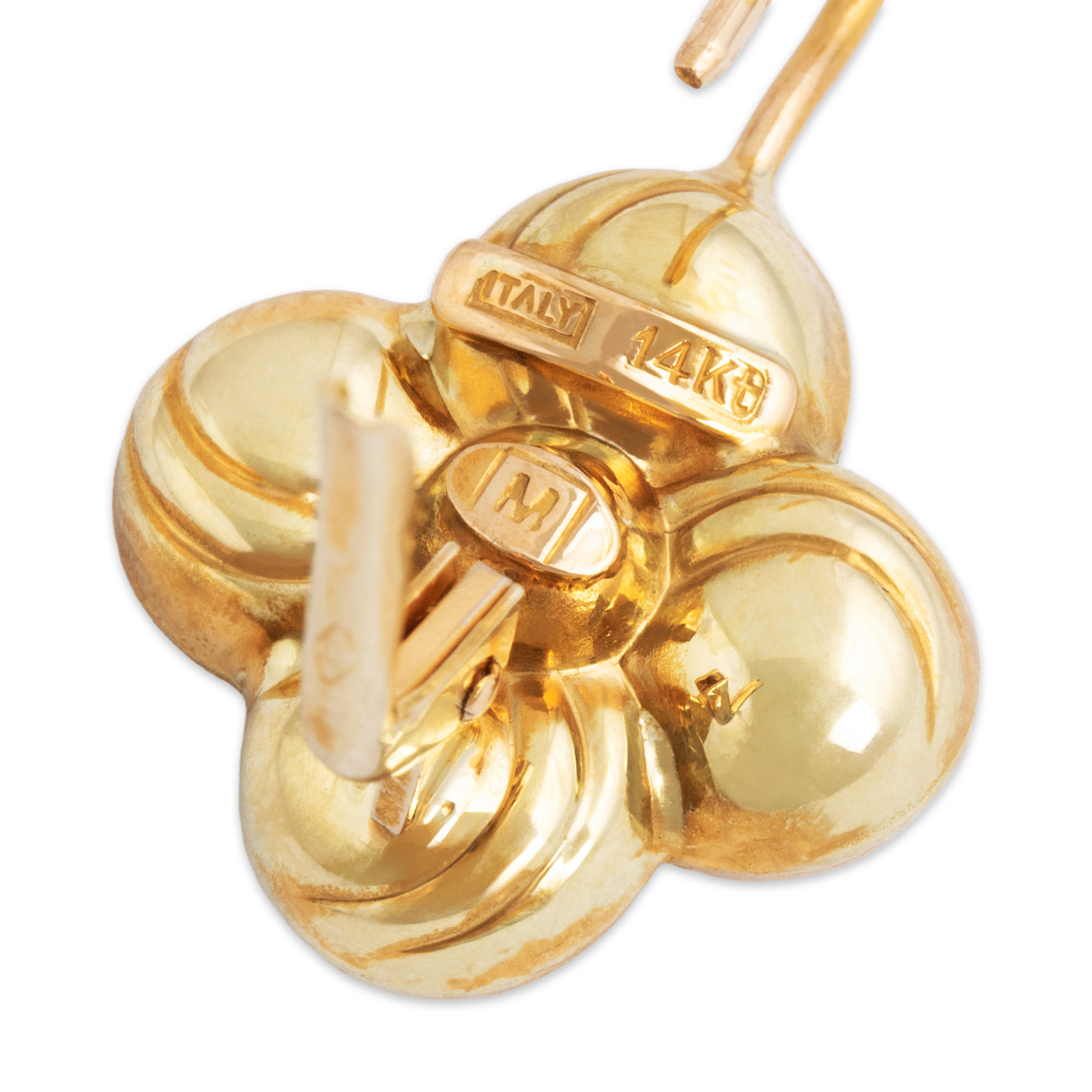 Vintage Italian 14k Yellow Gold Textured Pretty Puffy Flower Earrings - Hallmark view