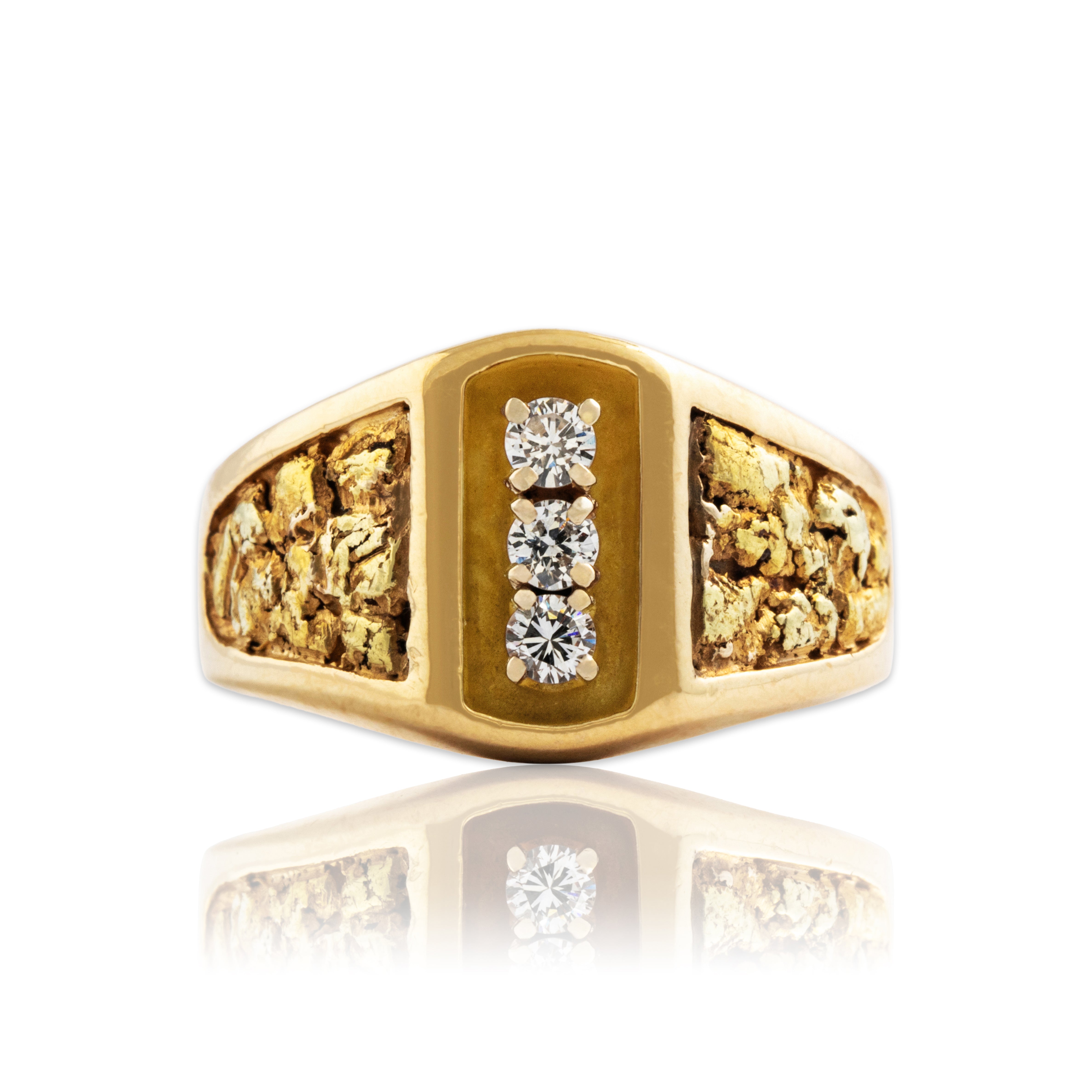 Vintage 14k Yellow Gold .234cttw Diamond Chunky Nugget Ring 9.00