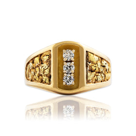 Vintage 14k Yellow Gold .234cttw Diamond Chunky Nugget Ring 9.00