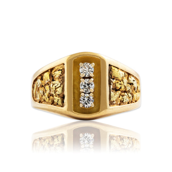 Vintage 14k Yellow Gold .234cttw Diamond Chunky Nugget Ring 9.00