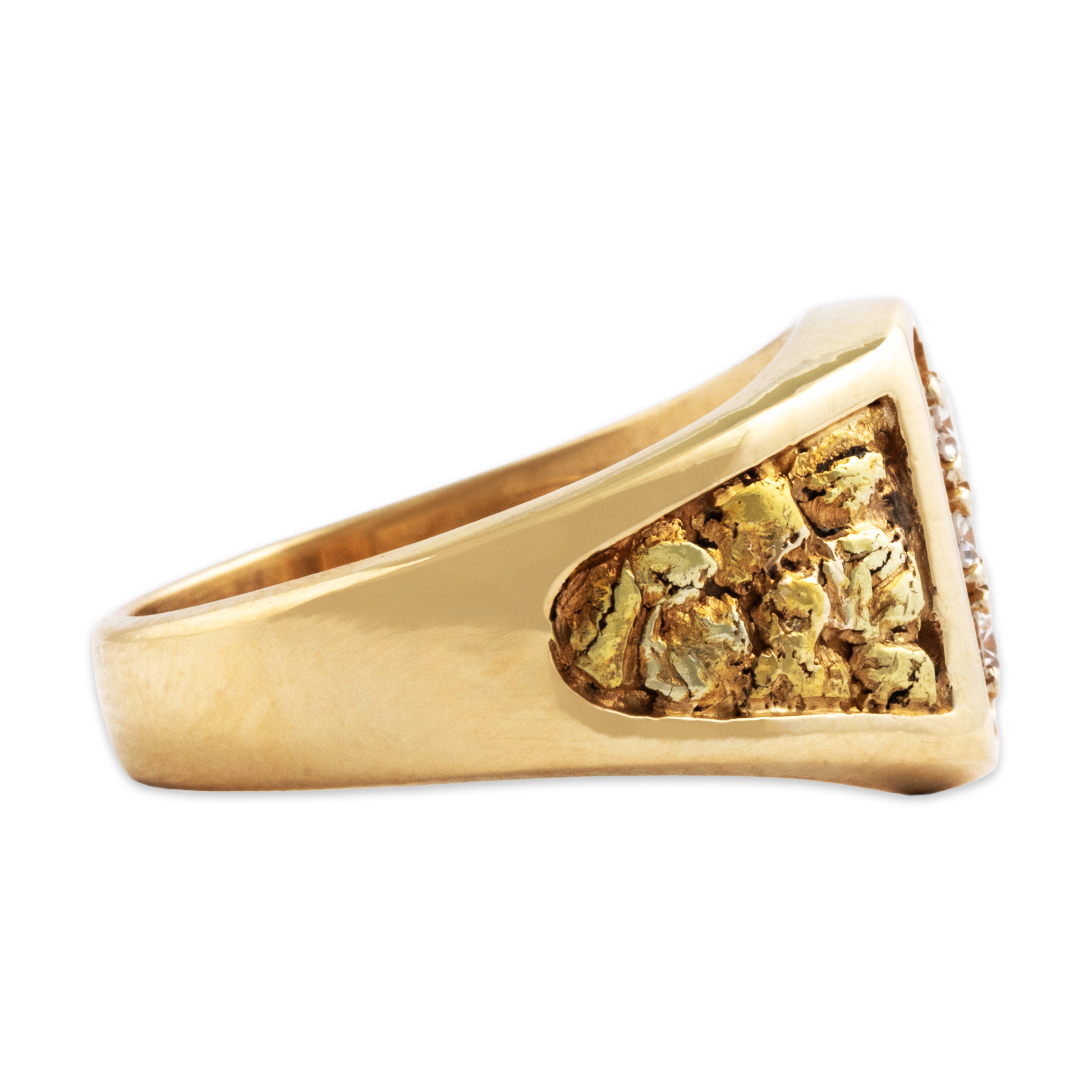 Vintage 14k Yellow Gold .234cttw Diamond Chunky Nugget Ring - Side view