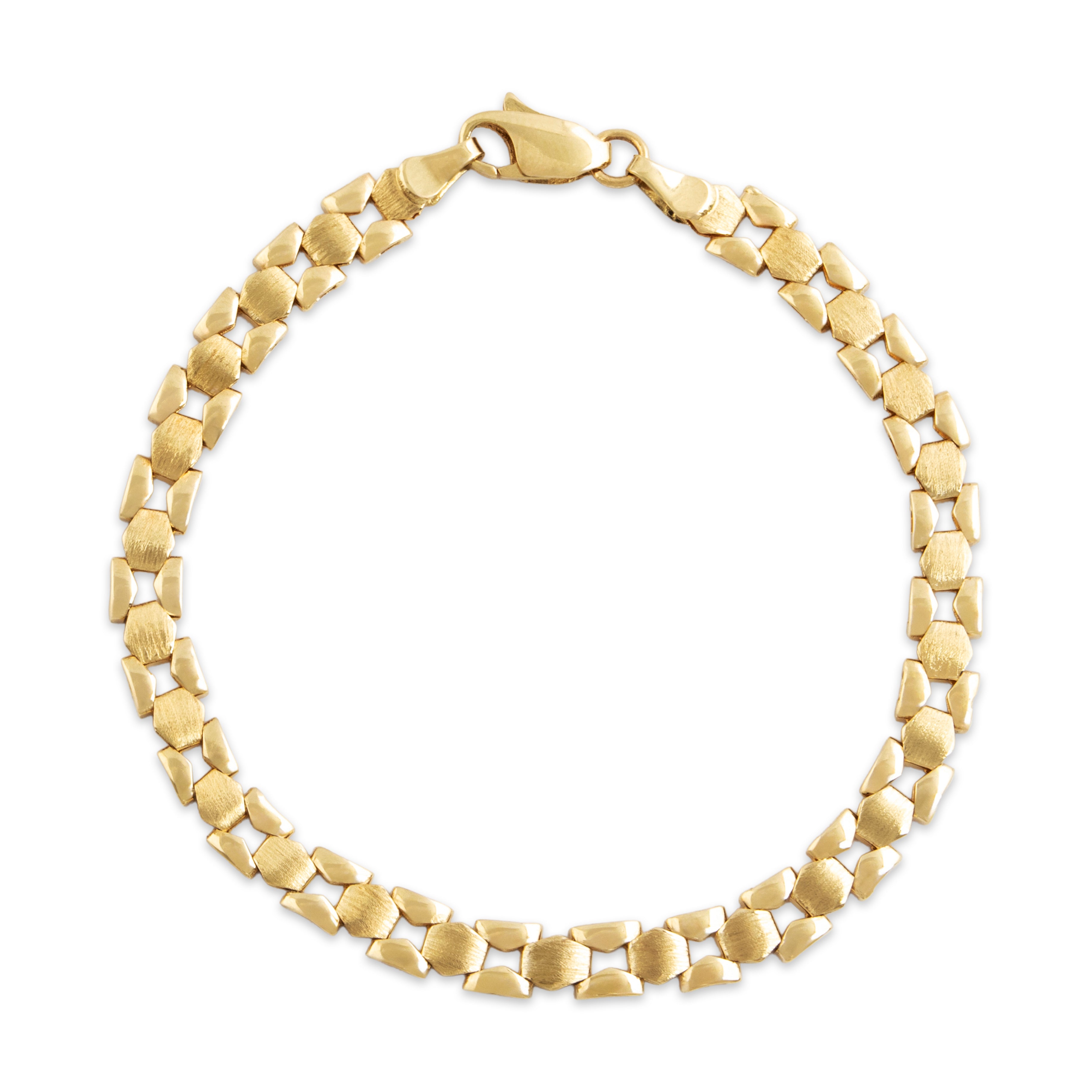 Vintage 14k Yellow Gold Brushed Hexagon Link Bracelet  - Overall view