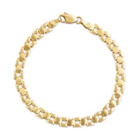 Vintage 14k Yellow Gold Brushed Geometric Classic Link Bracelet 6.75"