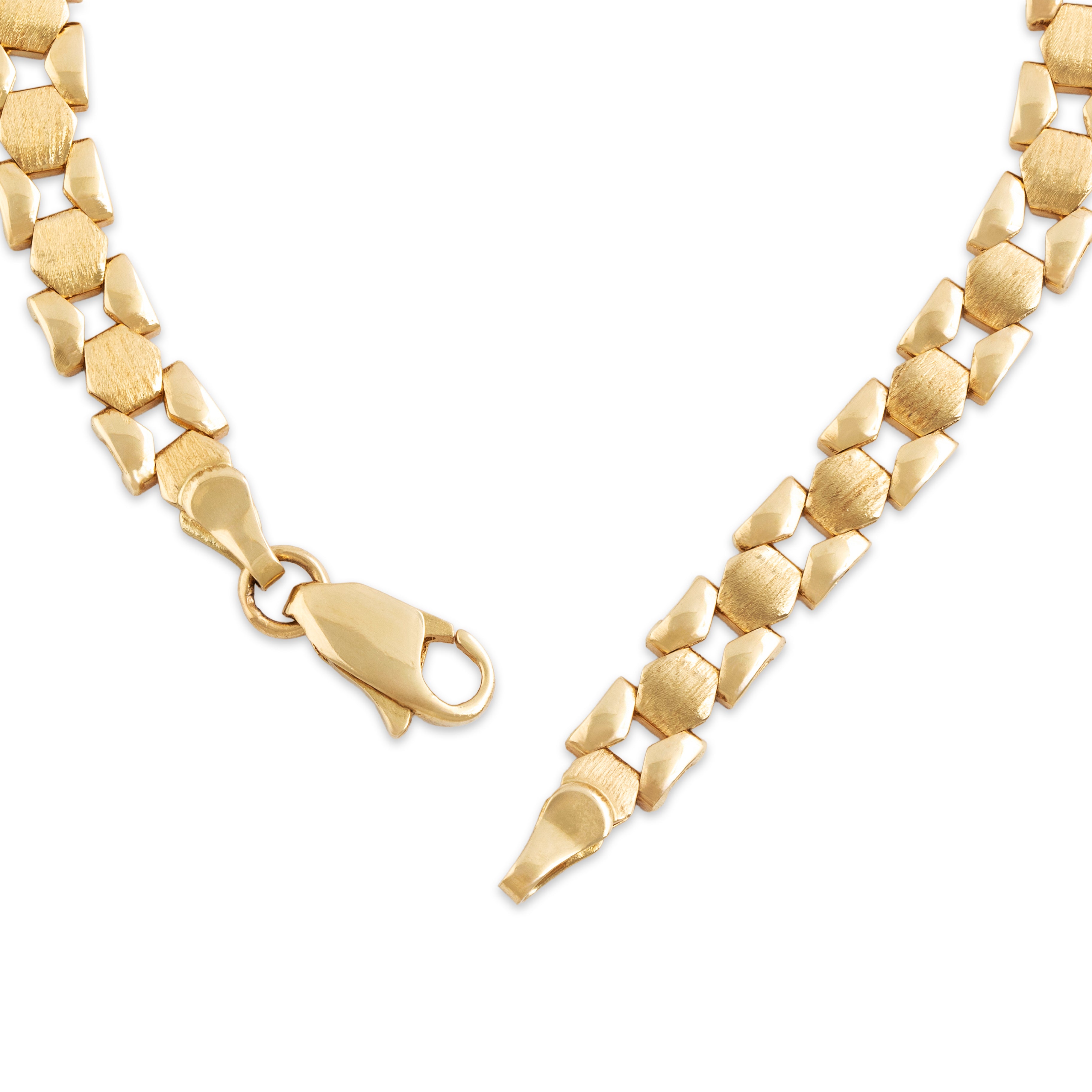 Vintage 14k Yellow Gold Brushed Hexagon Link Bracelet  - clasp view