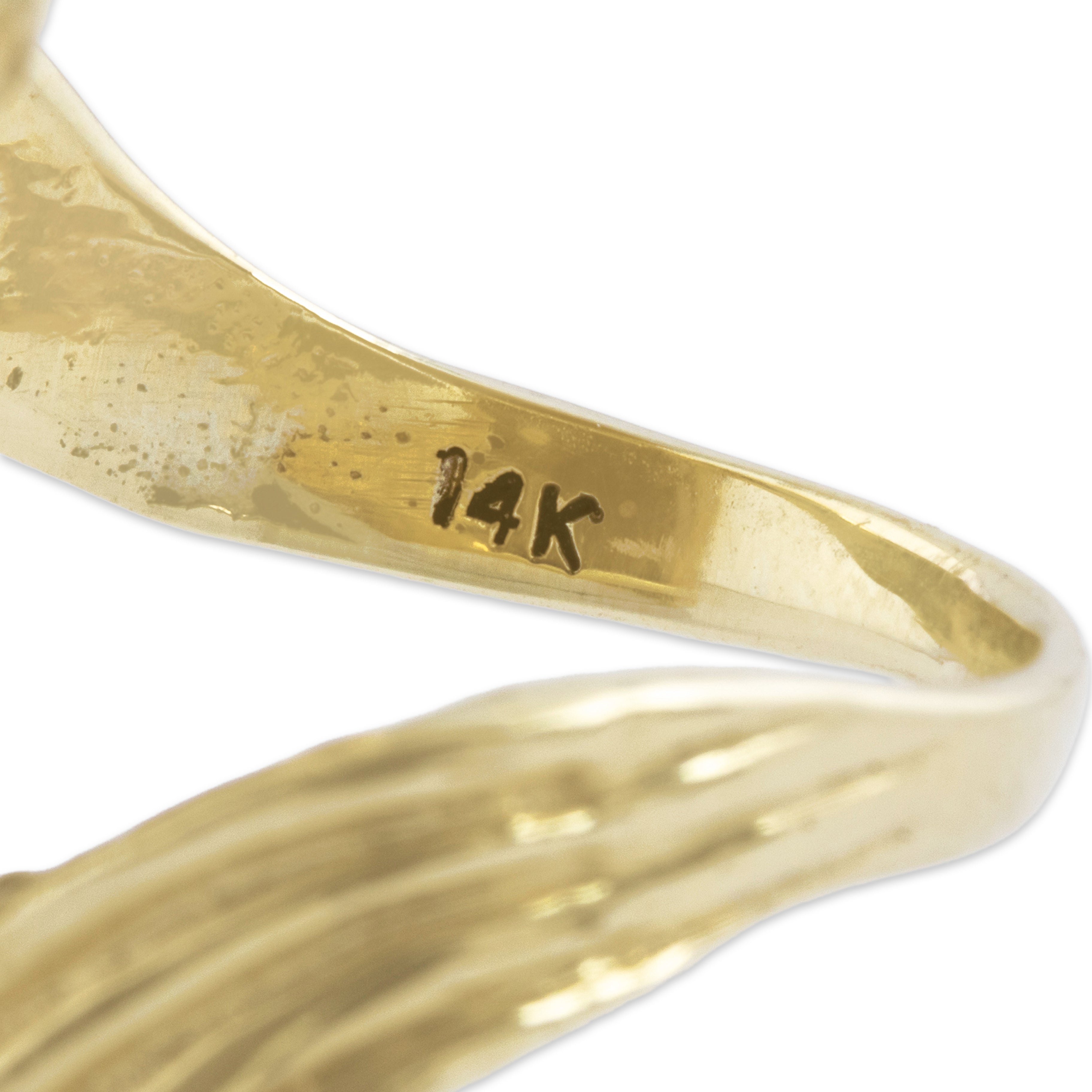 Vintage Heavy 14k Yellow Gold Onyx Opal Dramatic Brutalist Statement Ring - Hallmark view