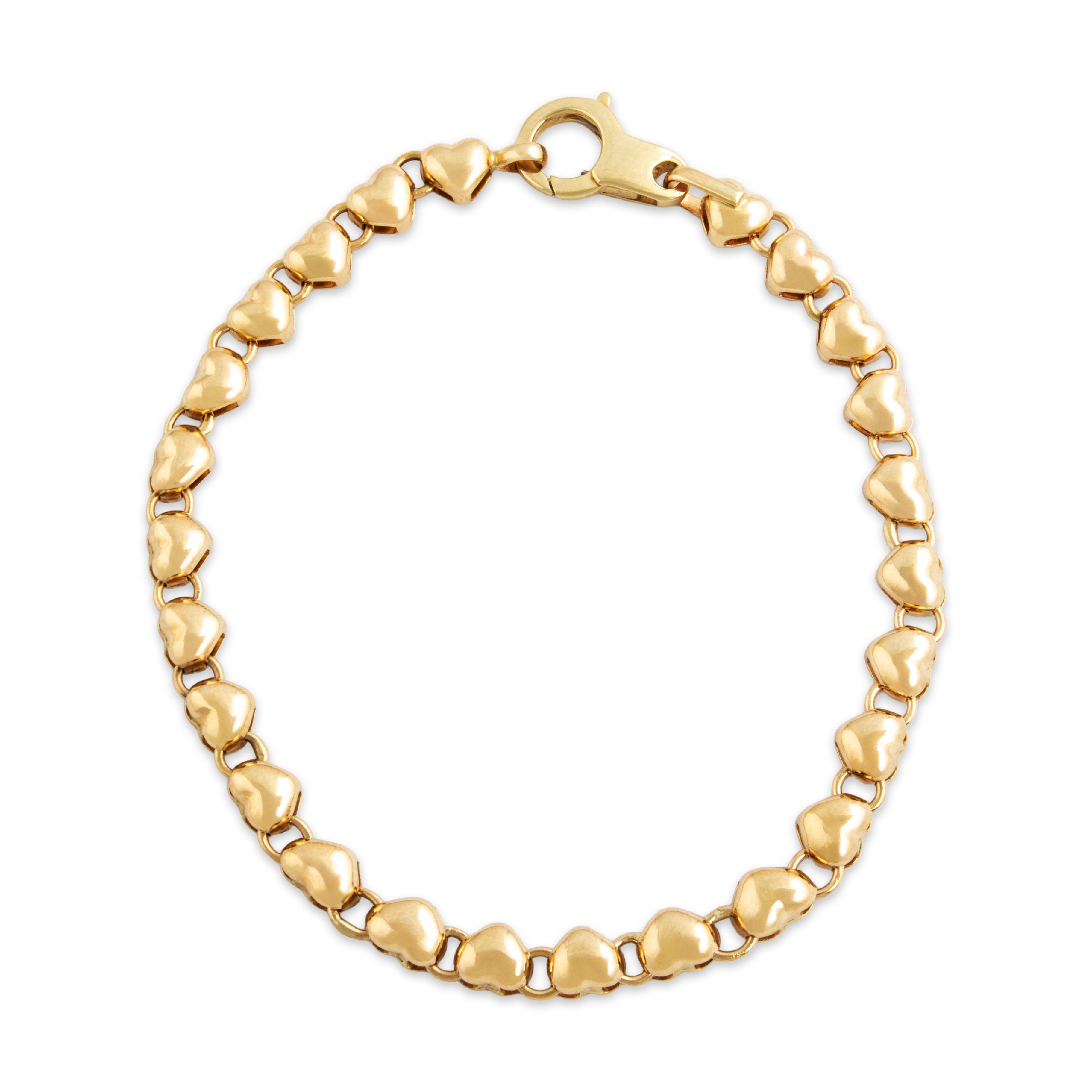 Vintage Italian 14k Yellow Gold Adorable Puffy Heart Bracelet - Overall view