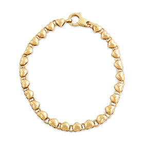 Vintage Italian 14k Yellow Gold Adorable Puffy Heart Bracelet 6.75"