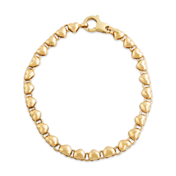 Vintage Italian 14k Yellow Gold Adorable Puffy Heart Bracelet 6.75