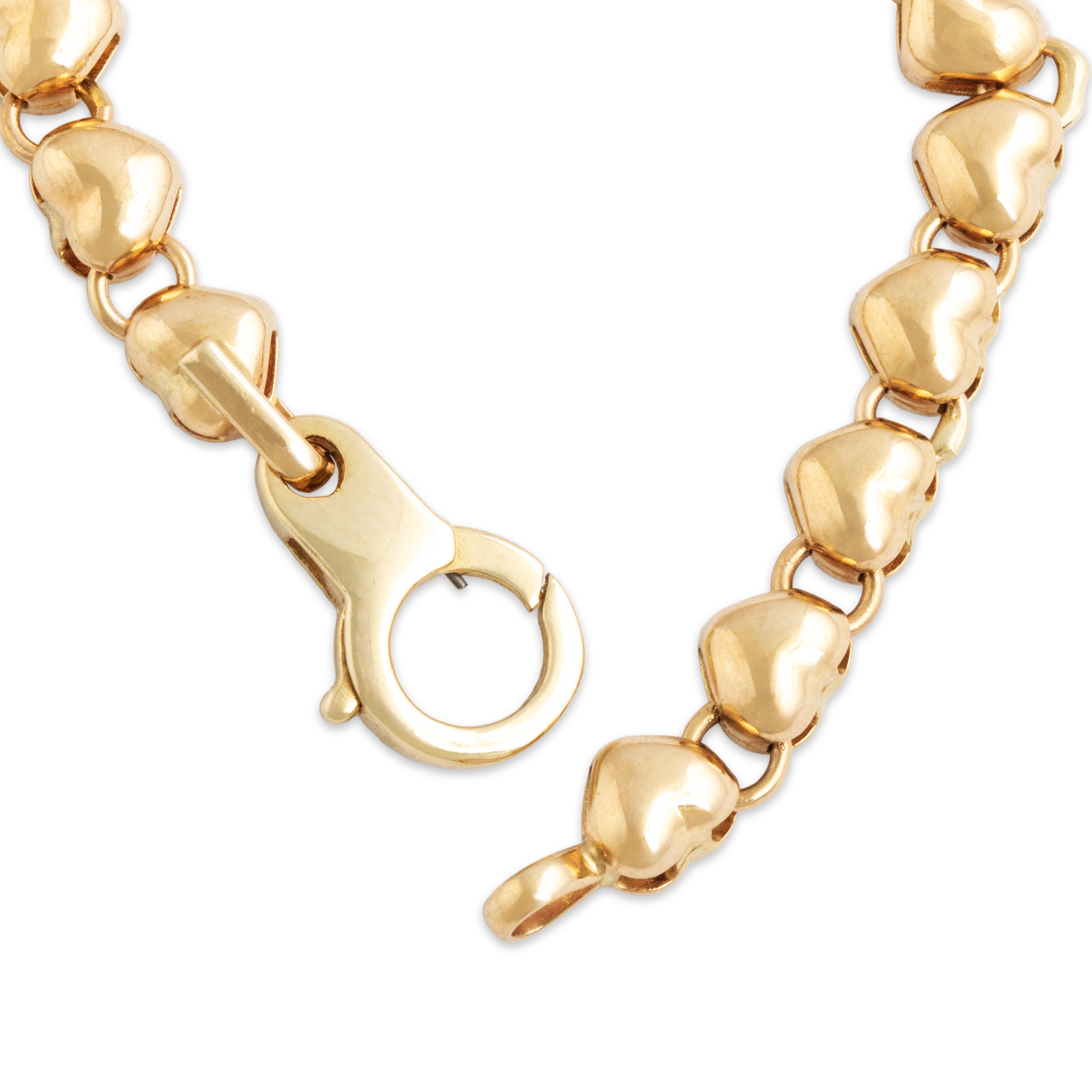 Vintage Italian 14k Yellow Gold Adorable Puffy Heart Bracelet - clasp view