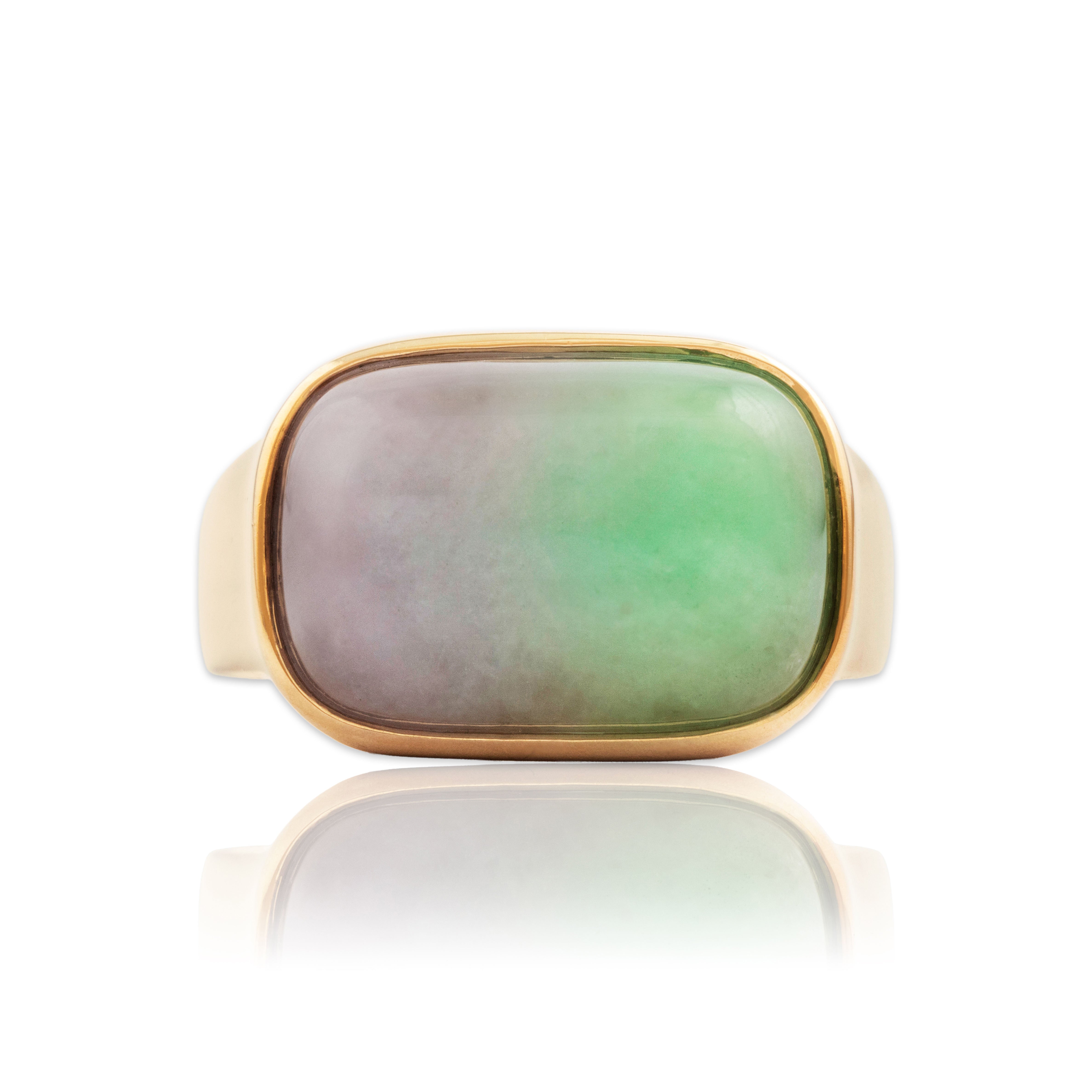 Vintage Heavy 14k Yellow Gold 10.4ct Lavender-Green Jade Bold Cabochon Ring 11.75